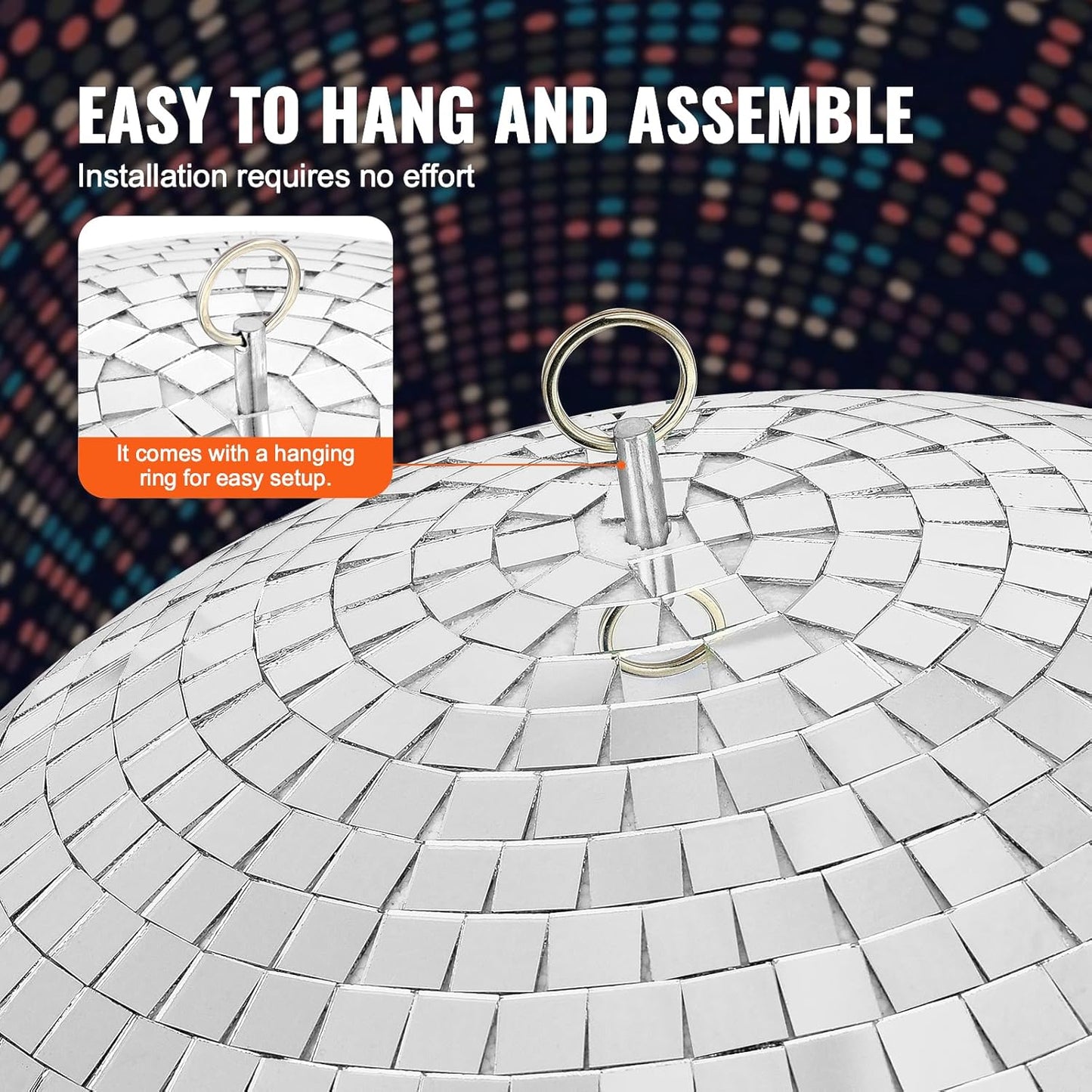 VEVOR Mirror Disco Ball, Large 20 Inch Party Mirror Ball with Hanging Ring, Lightning Disco Ball Party Decorations, Ideal for DJ Club, Stage, Wedding, Birthday, Christmas, New Years Celebration