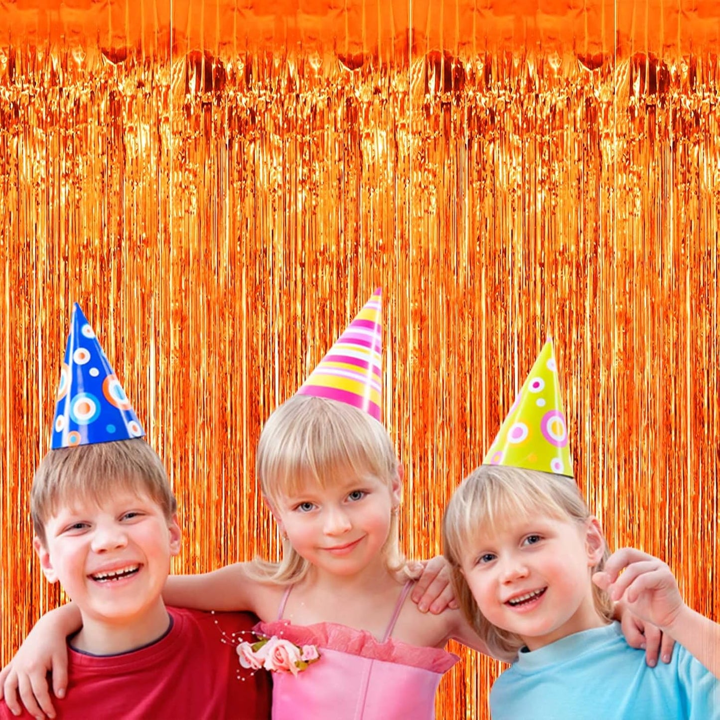 4 Pack Orange Foil Fringe Curtain Backdrop, 3.28Ft x 8.2Ft Metallic Tinsel Foil Fringe Streamers Curtains Party, Photo Booth Props, Birthday, 2022 Mother's Day Decoration Supplies