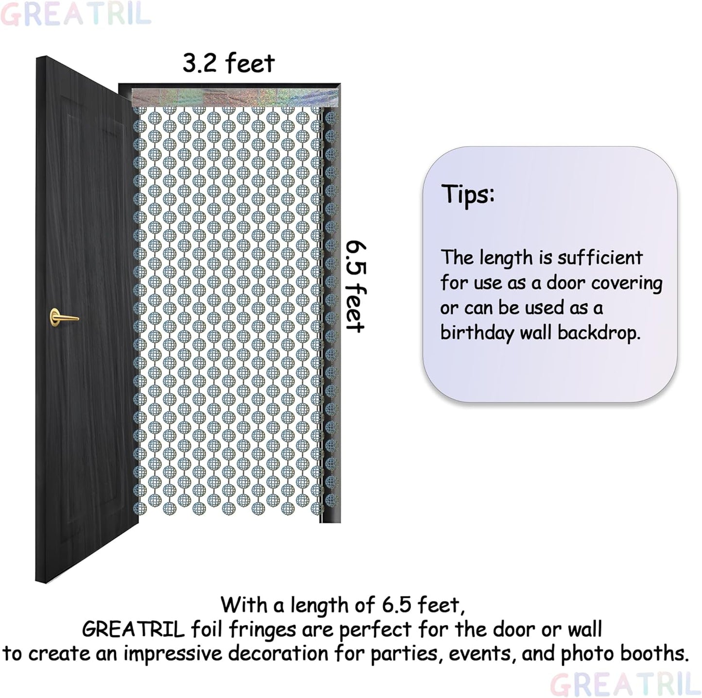 Discos Dancing Ball Shaped Party Backdrop - GREATRIL Prom Fringe Curtain Backdrop with Sparking Surface for Birthdays Discos Graduation New Years Party Decoration - 3.2ft x 6.5ft - 2 Packs