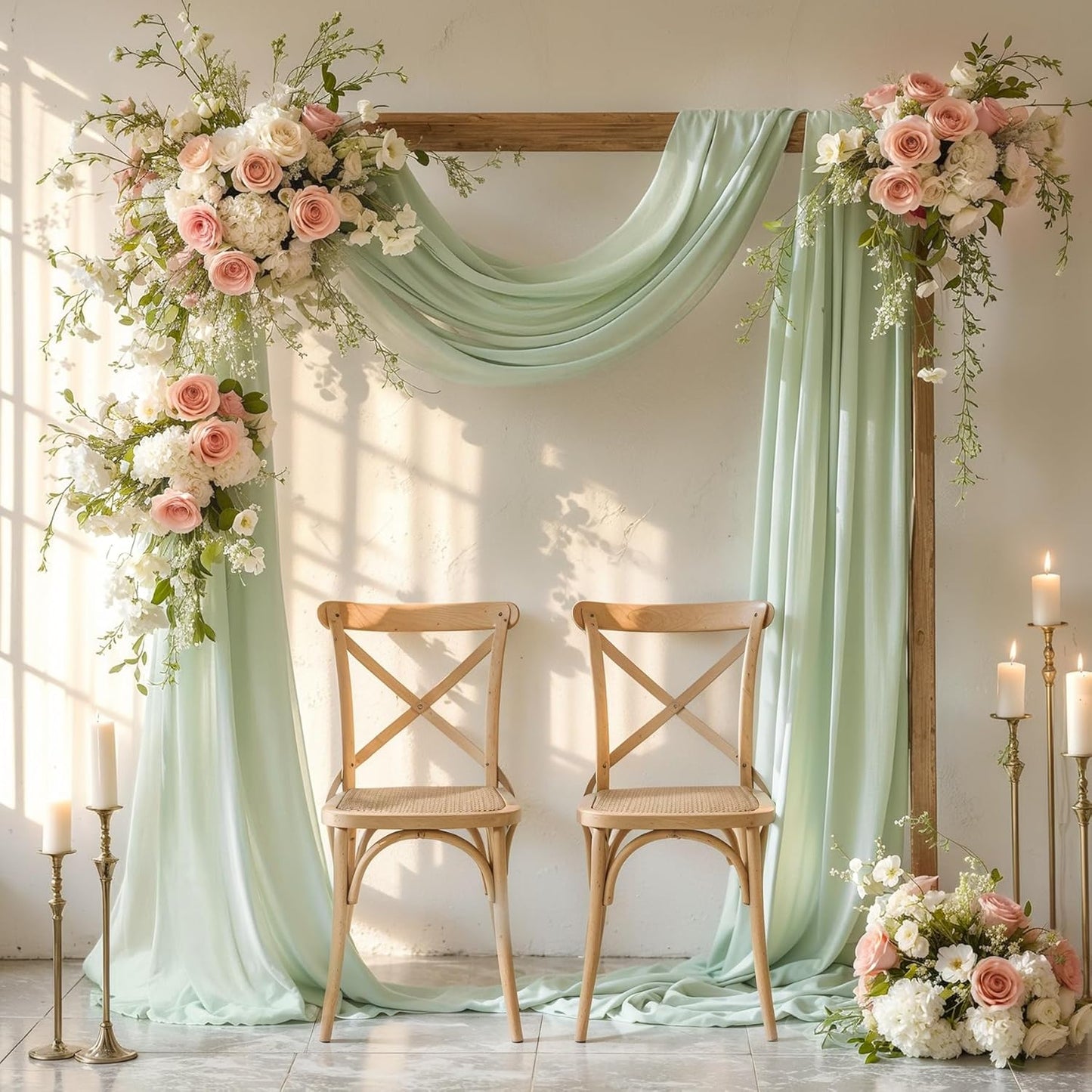Wedding Arch Draping Fabric 2 Panels 19FT Sage Green Arch Drapes Sheer Backdrop Curtain for Wedding Ceremony Party Ceiling Decorations