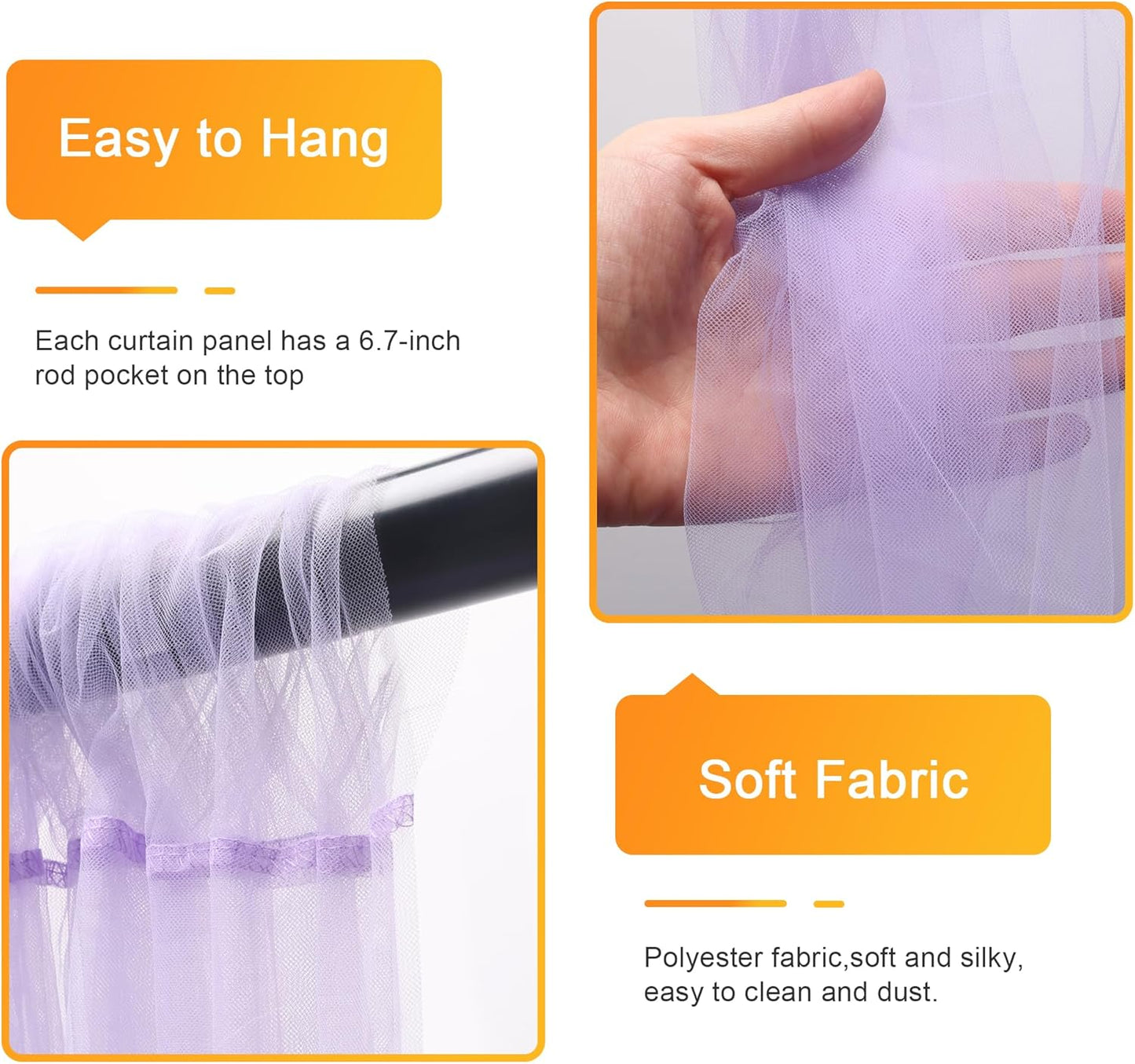 Fomcet Lavender Tulle Backdrop Curtains with Lights String 10FT X 8FT Sheer Curtain with Lights Tulle Curtains Backdrop for Wedding Birthday Party Photo Shoot (2 Panels 5x8FT)