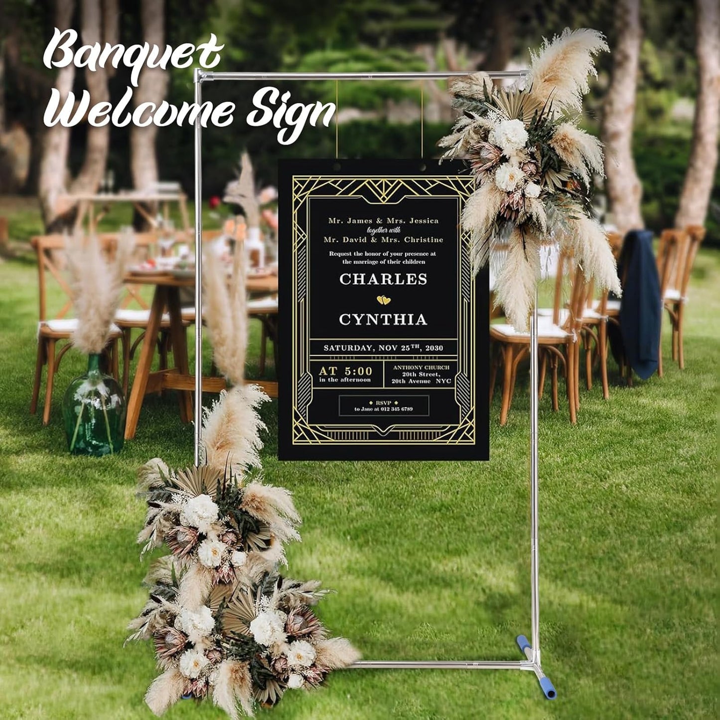 Backdrop Stand Metal 7*4FT Square Arch, Heavy Duty Rustproof Frame with Wide Legs for Wedding/Party Decor, Easy Assemble & Reusable (3 Sizes, Silver)