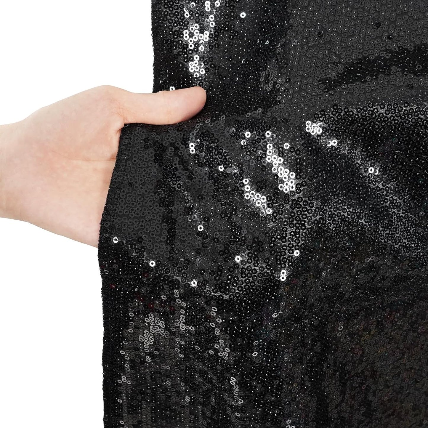 Poise3EHome 8Ft x 8Ft Black Sequin Backdrop, Glitter Thick Satin Background Drapes, Sparkly Opaque Photography Curtain, Sequence Xmas Thanksgiving Backdrop for Wedding Party Holiday Festival Decor