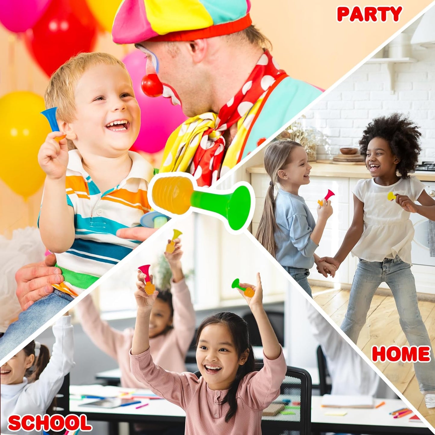 ArtCreativity Mini Push Trumpet Party Blowers, Set of 12 Horn Noise Makers for Sporting Events, Easter Basket Essentials, Classroom Prizes, Party Favors Goodie Bags Stuffers for Kids, Assorted