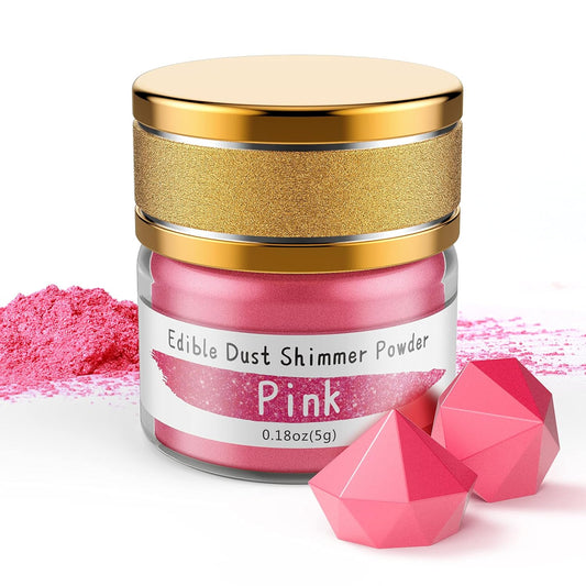 Jelife Pink Edible Luster Dust for Drinks - 5 Grams Food Grade Cake Glitter Dust Shimmer Powdered, Edible Metallic Powder Food Coloring for Cake Decorating, Chocolates, Fondant, Painting & More, Vegan