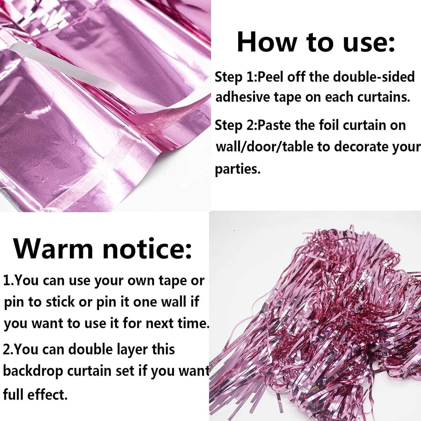 4 Pack Pink Foil Fringe Curtain Backdrop, 3.28Ft x 8.2Ft Metallic Tinsel Foil Fringe Streamer Curtains for Photo Booth Props, Birthday, Wedding, Valentine's Day Decoration Party Supplies New