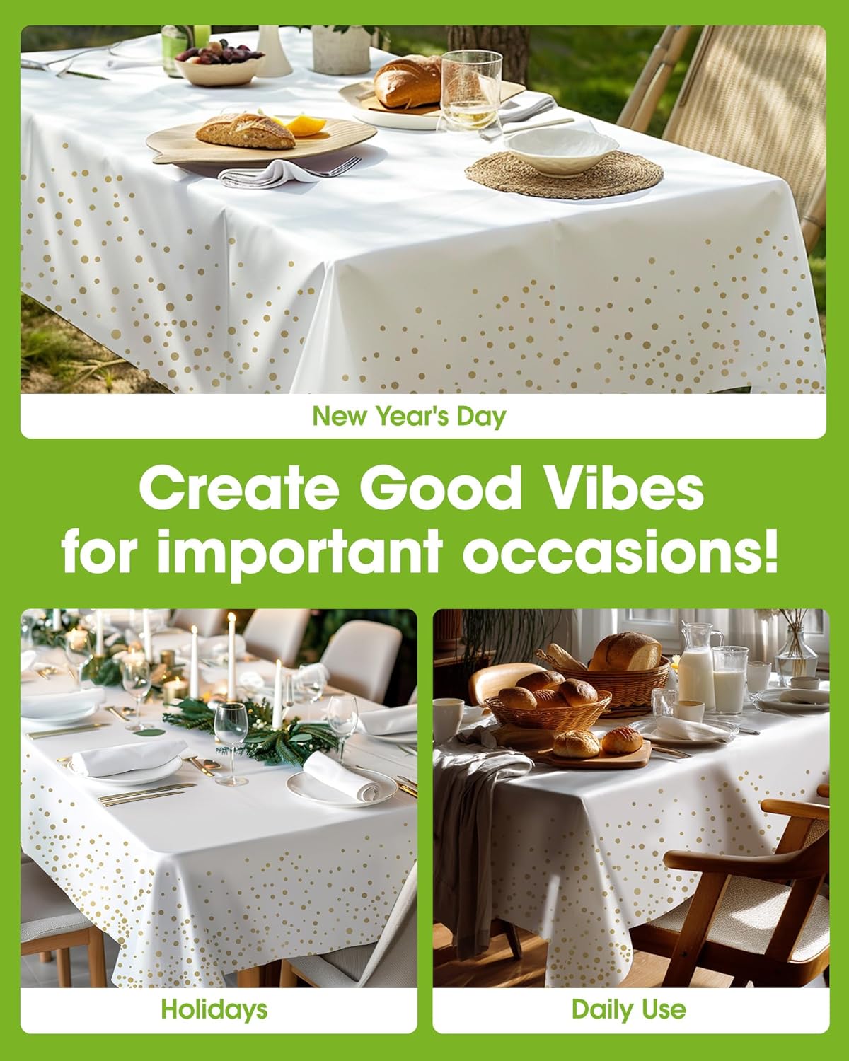 Pureegg Plastic Table Cloth Disposable 10 Pack, 54 x 108 Inch Table Cloths, Graduation Decorations Class of 2025, Graduation Tablecloths, Rectangle, Plastic Cover, Leakproof & Sturdy, White and Gold