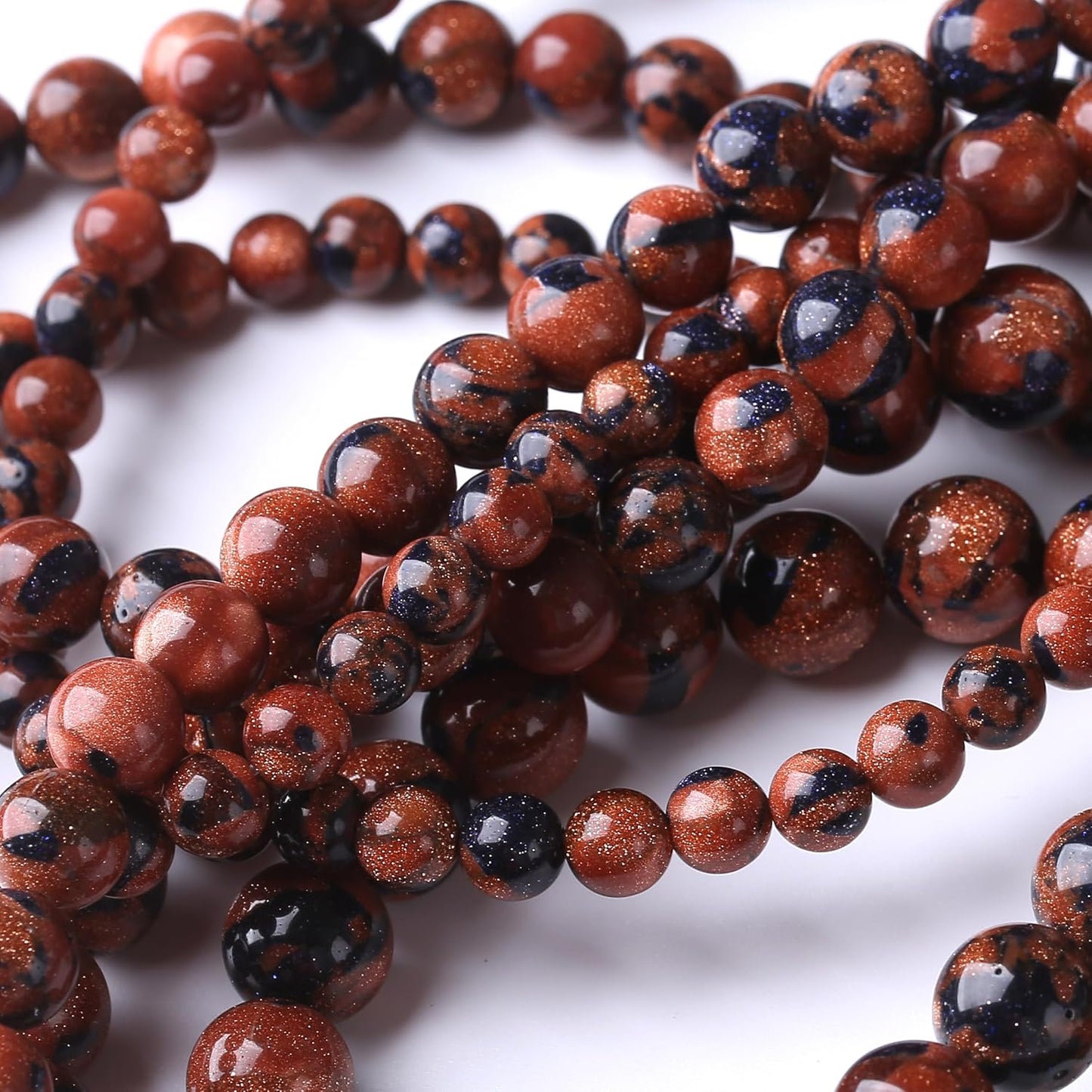 Galaxy Blue Gold Sand 8MM Stone Beads for Jewelry Making DIY Craft Gemstone Beads Kit (8mm, 45pcs) Cosmic Crystal Pebbles for Bracelets, Necklaces, Home Decor