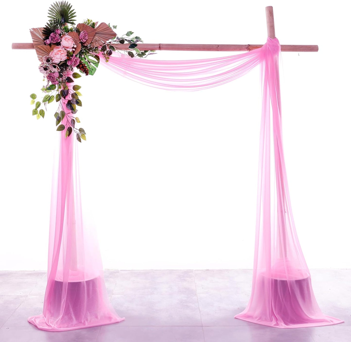 VDS Pack of 2 Panel (30 Inch X 40 Feet) Wedding Arch Draping Fabric Sheer Chiffon Fabric Drapery for Wedding Ceremony Reception Swag Backdrop Canopy Chuppah ARBO Altars Decoration (Bubblegum)
