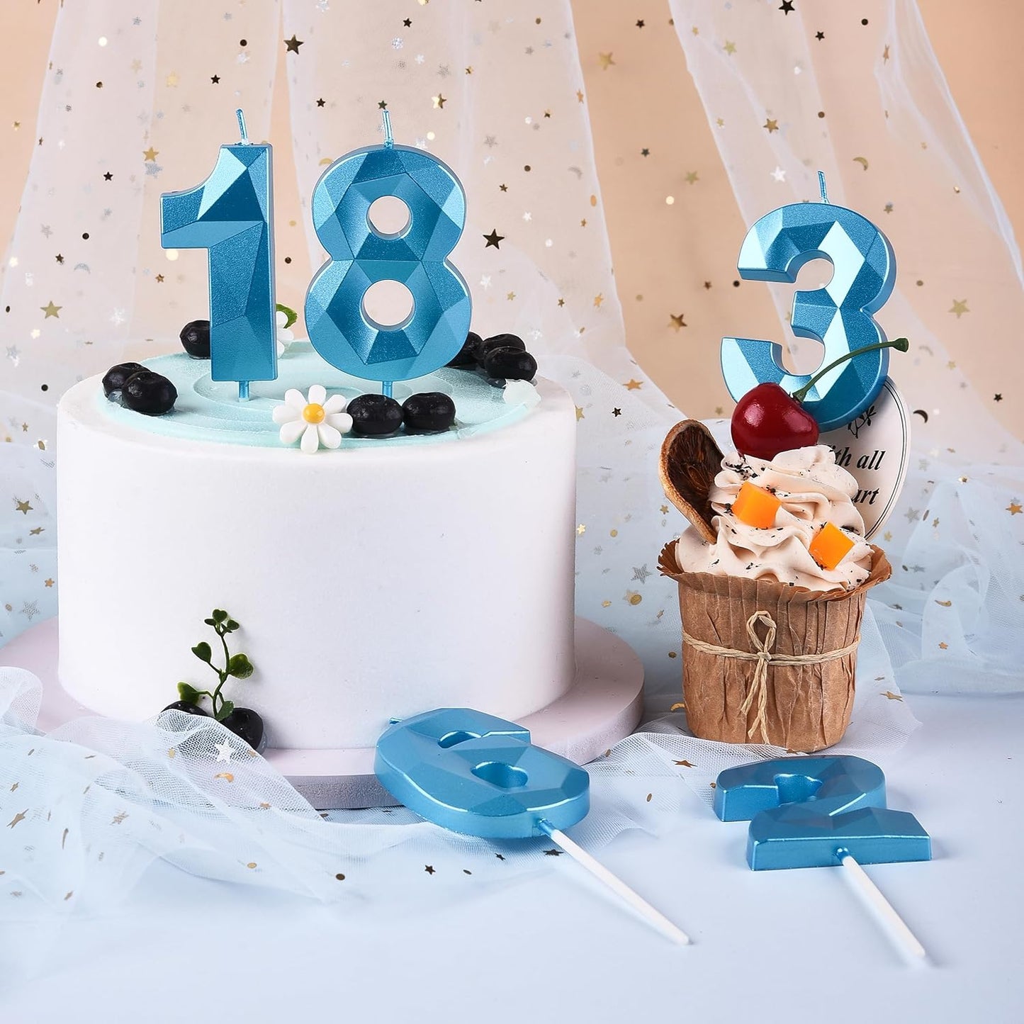 PHD CAKE 2.76 Inch Crystal Blue 9 Number Birthday Candles, Blue Number Candles, Cake Number Candles, Party Celebration