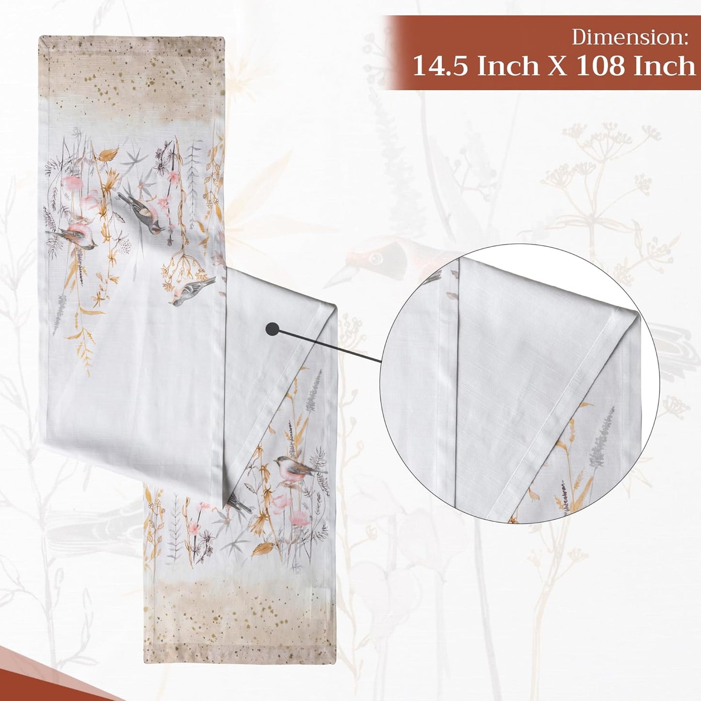 Maison d' Hermine Table Runner 100% Cotton Single Layer Table Runners 108 inches Long Decorative for Home Dining Party Wedding Bridal Shower Spring Summer (Meadow Florals - Beige, 14.50" x 108")