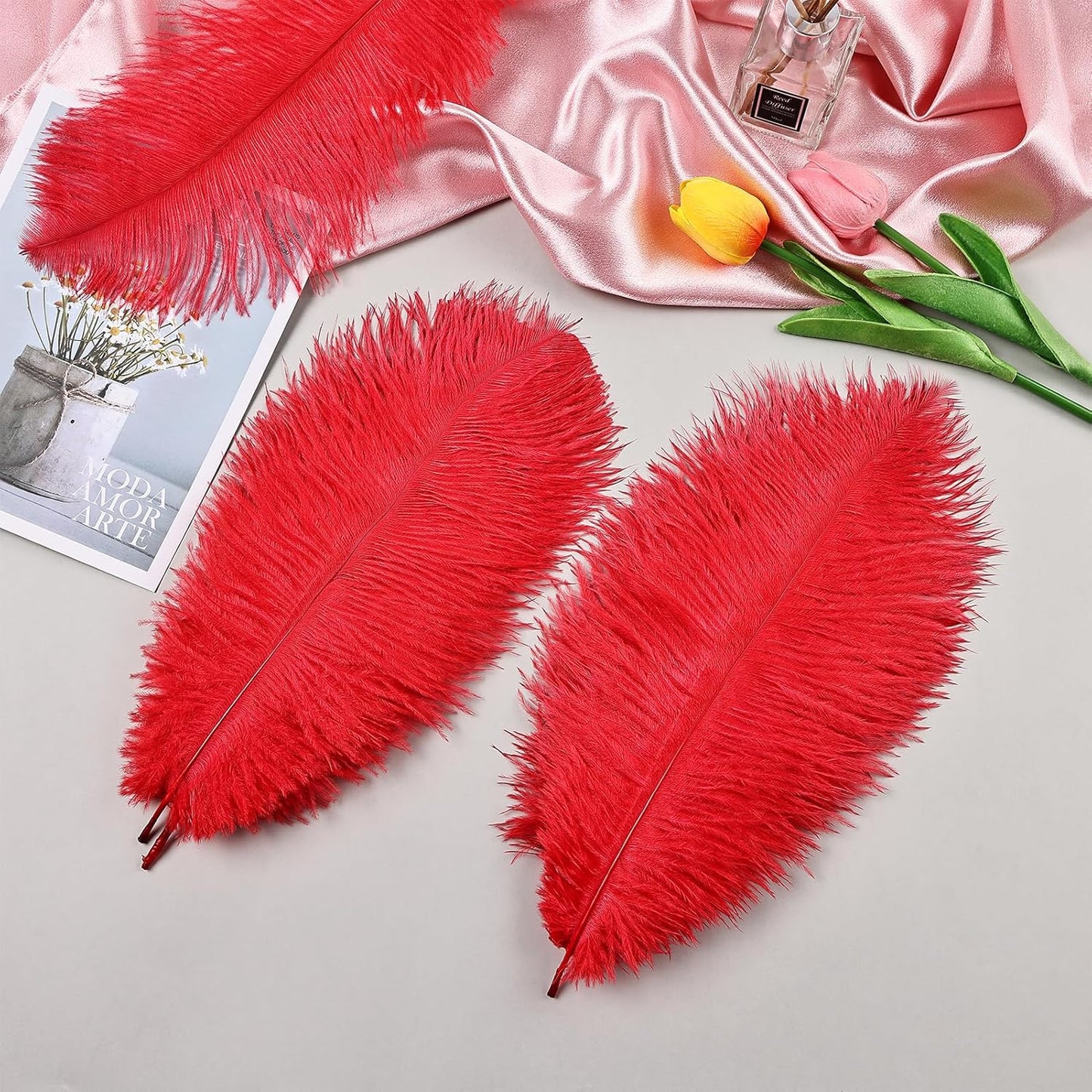 THARAHT Red Ostrich Feathers 24pcs Natural Bulk 10-12Inch 25cm-30cm for Crafts Wedding Party Centerpieces Halloween and Home Decoration Feathers