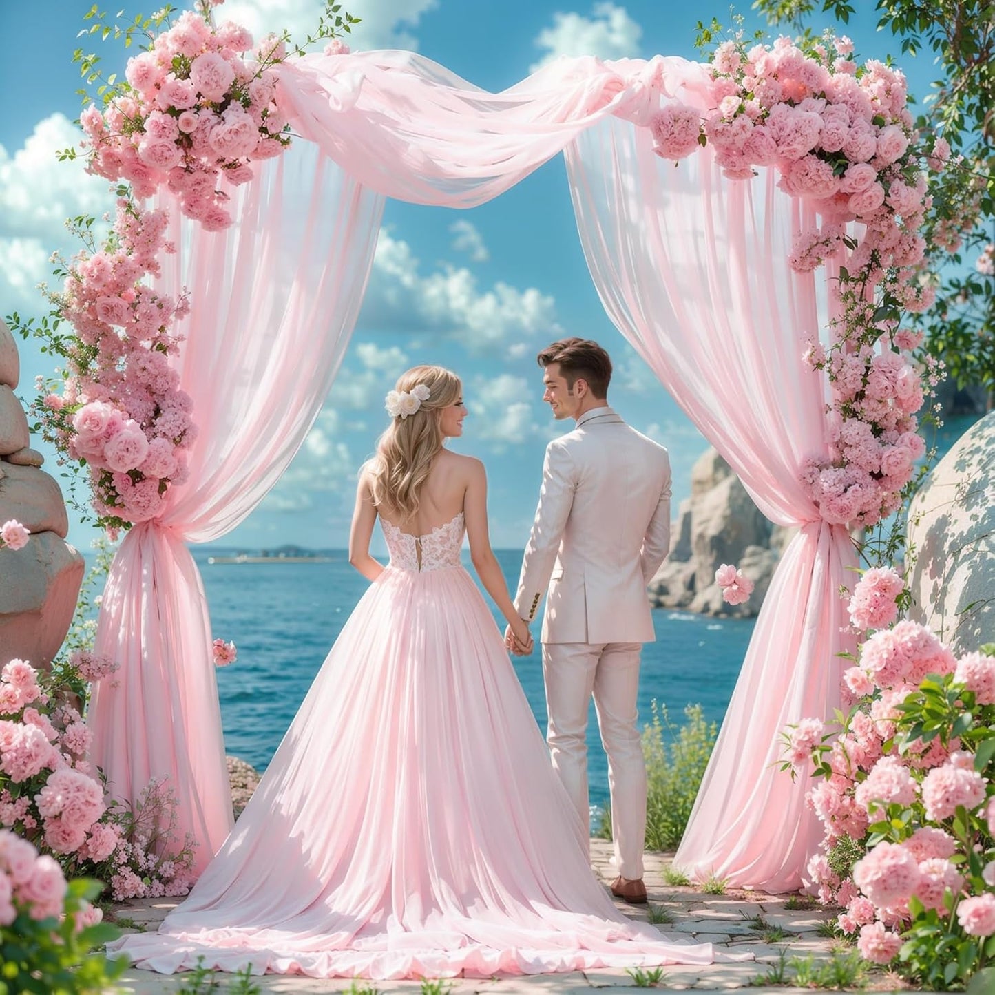 Wedding Arch Draping Fabric 2 Panels 18Ft Blush Chiffon Fabric Drapes Arbor Drapery for Wedding Ceremony Reception Swag Decorations