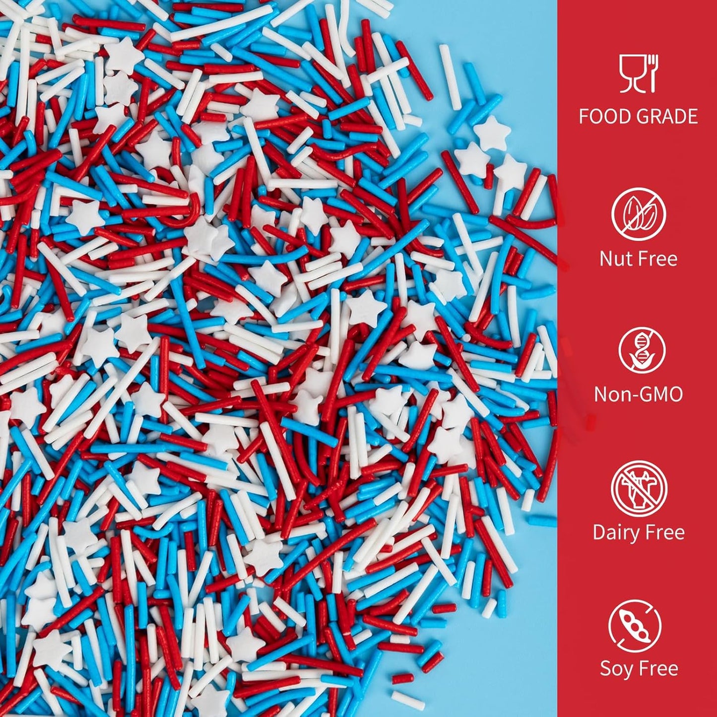 Edible Patriotic Sprinkles for Cake Decorating,Red White and Blue Jimmies Stars Sprinkle Mix, 100g/3.53oz, American Team USA Sprinkles,Baking, Ice Cream,Cookies,Cupcake Topper,Holiday Party Decorations