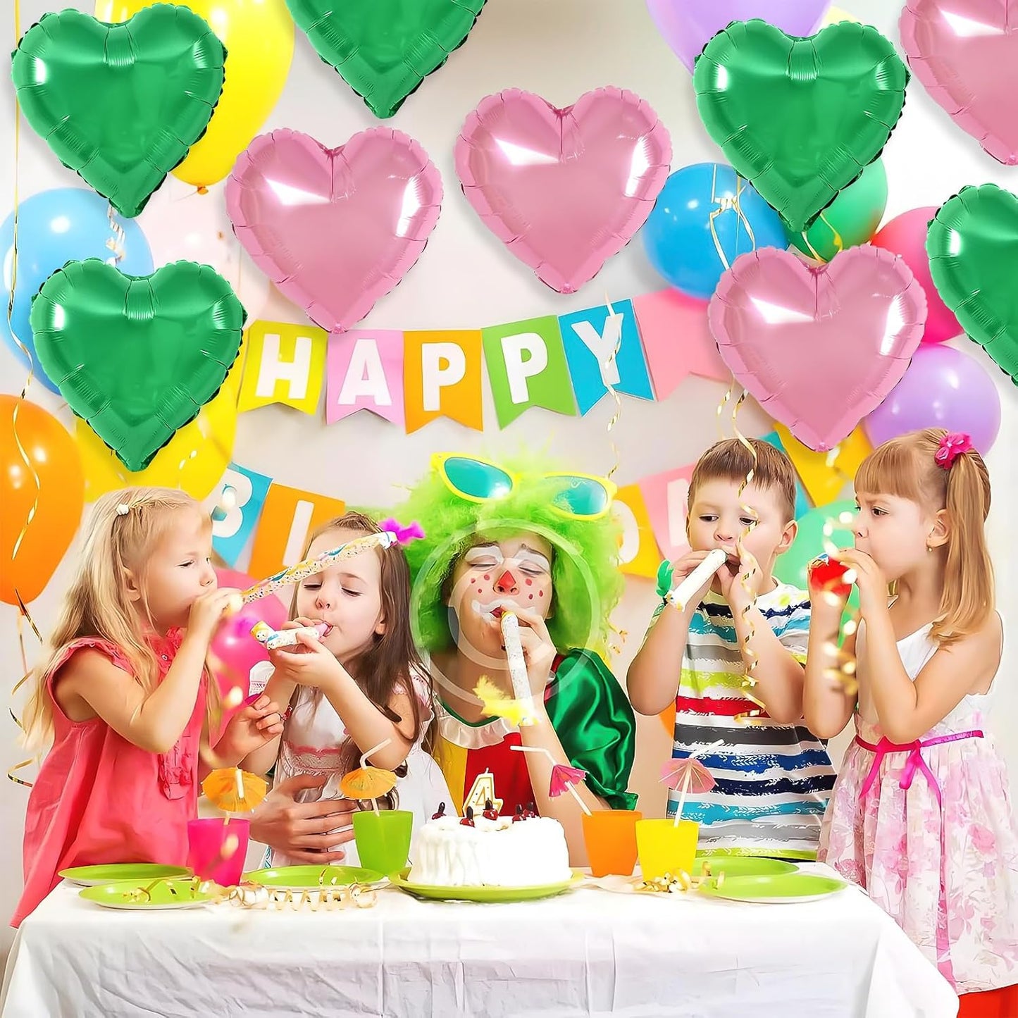 Pink Green Heart Balloons,12Pcs 18Inch Pink Green Heart Shaped Foil Helium Balloons for Witch Themed Birthday Baby Shower Witch Themed Birthday Anniversary Party Decorations