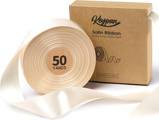 Ivory Satin Ribbon 1-1/2 Inch x 50 Yards Double-Faced Polyester Cream Ribbons for Christmas Gift Wrapping Bows Crafts Floral Bouquet Wedding Invitations