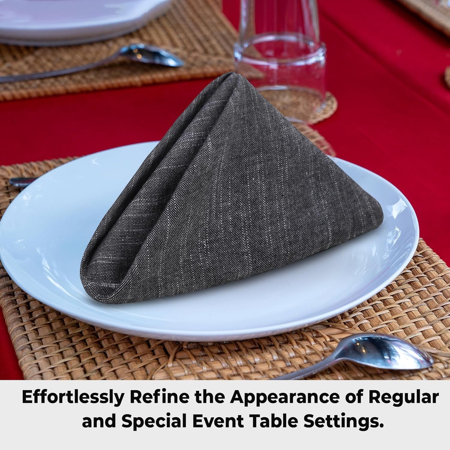 Urban Villa Dinner Napkins Black White Chambray Cloth Napkins (Set of 12) Oversized 20x20 Inches100% Cotton Slub Premium Quality Soft Durable Mitered Corners Reusable Washable Everyday Use Napkins