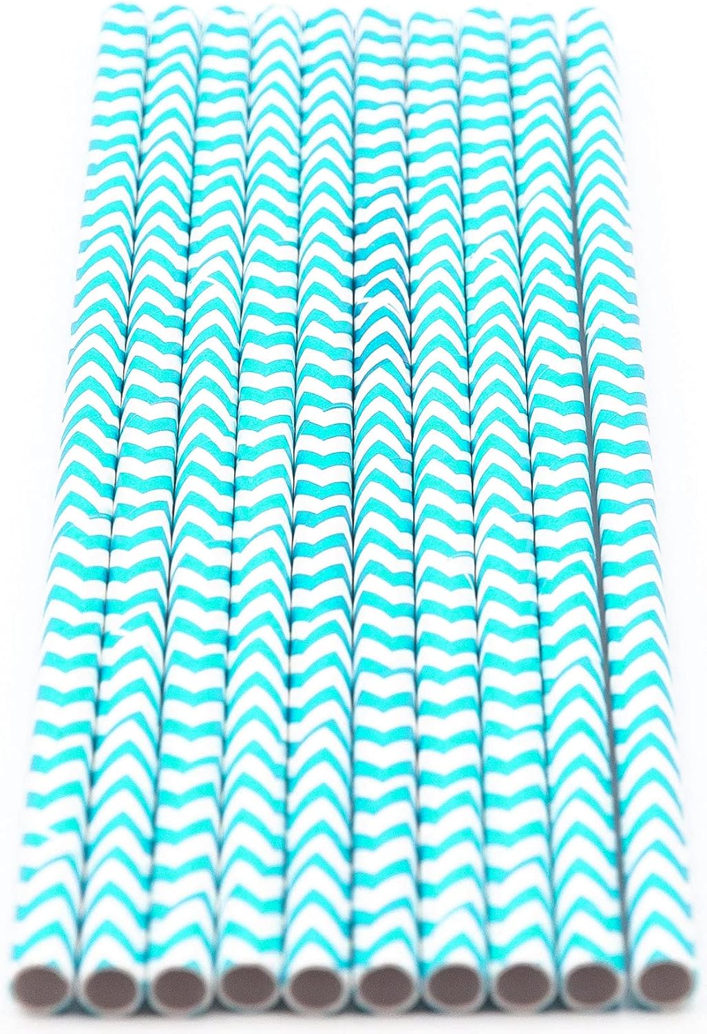 Pack of 900 Turquoise Chevron Biodegradable 4-Ply Paper Drinking Straws (Compostable, Non-toxic, BPA-free)