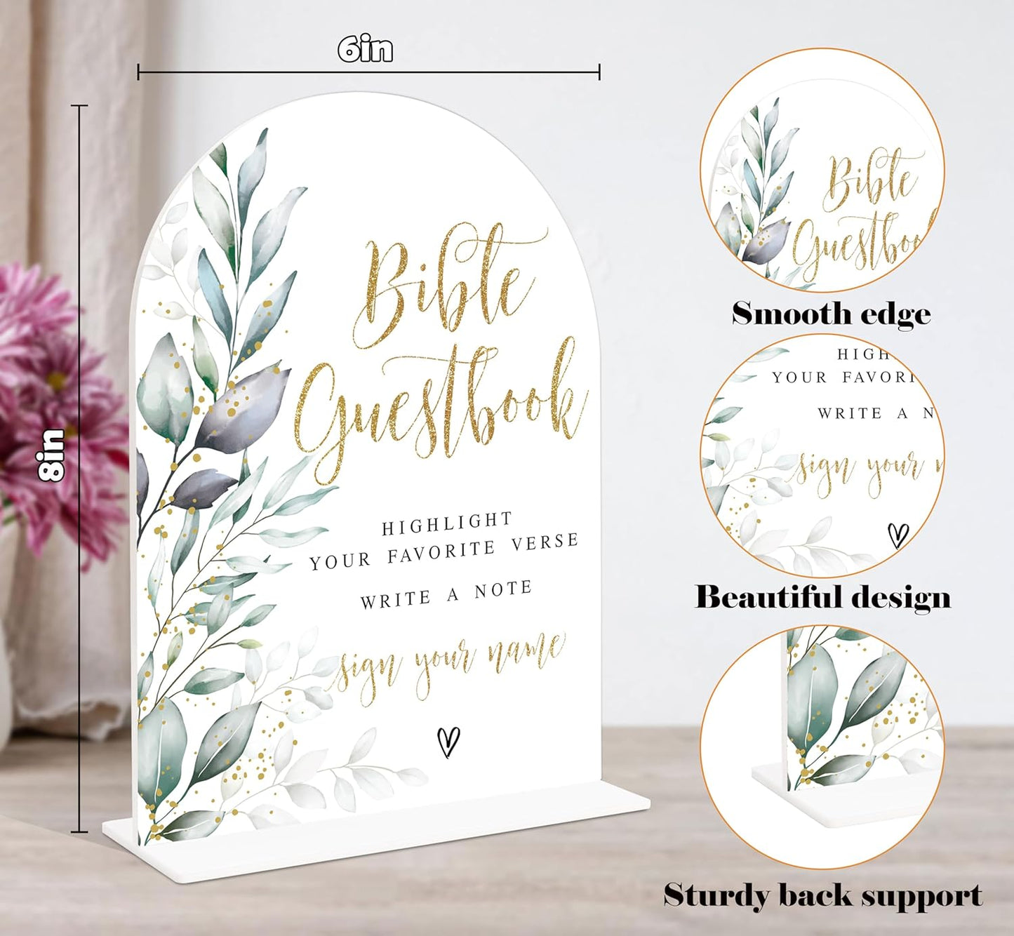 Acrylic Wedding Signs, Greenery Theme Bible Guestbook Sign, Wedding Reception Signage, Bridal Shower Table Decor with Stand, Engagement, Anniversary, Newlywed Events and Parties Supplies, 21