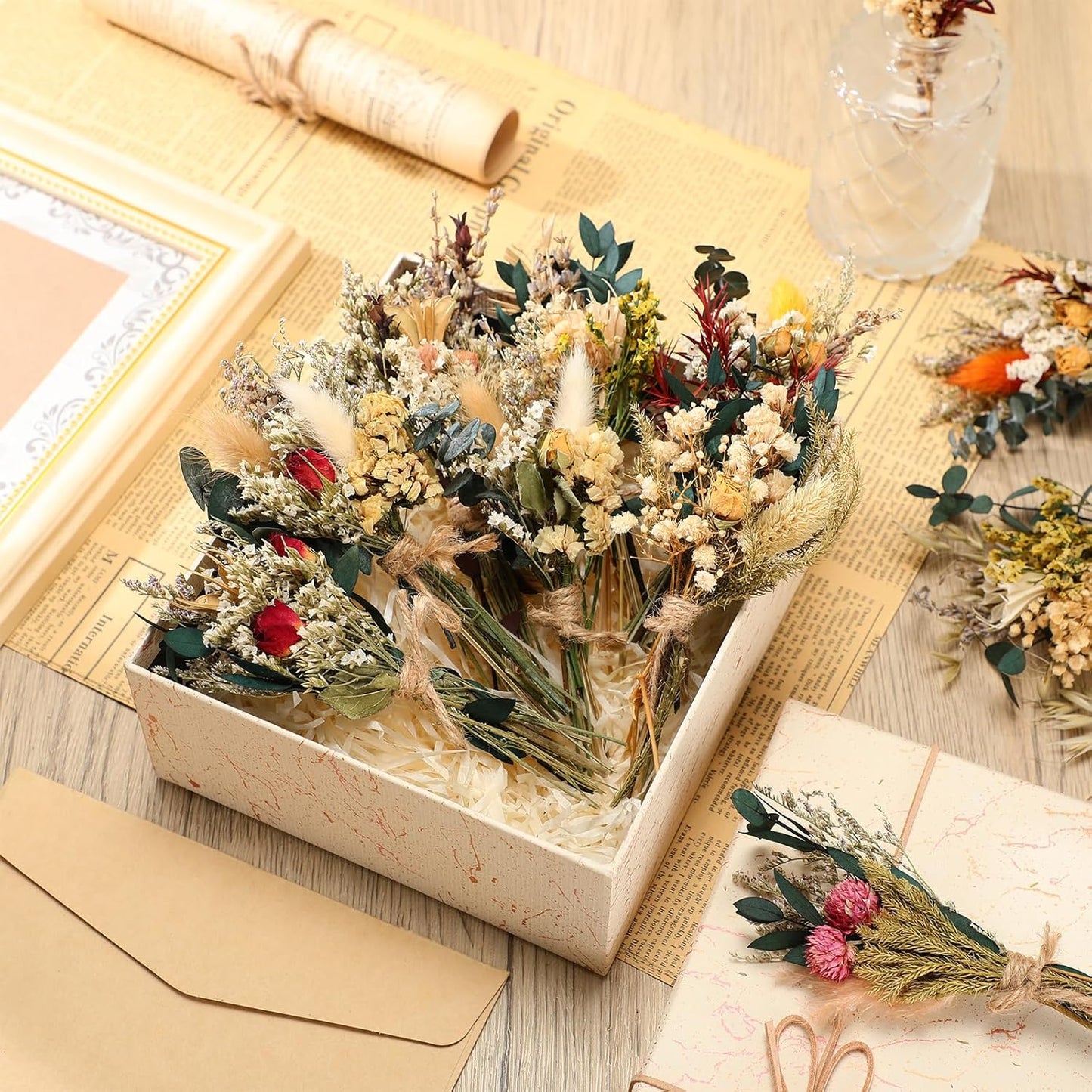 Layhit 12 Pack Boho Dried Flower Bouquet Mini Wedding Handmade Dry Flowers Decor for Vase Crafts DIY Photo Boutonniere for Men Floral Plant for Bridesmaid Gift Birthday Decor