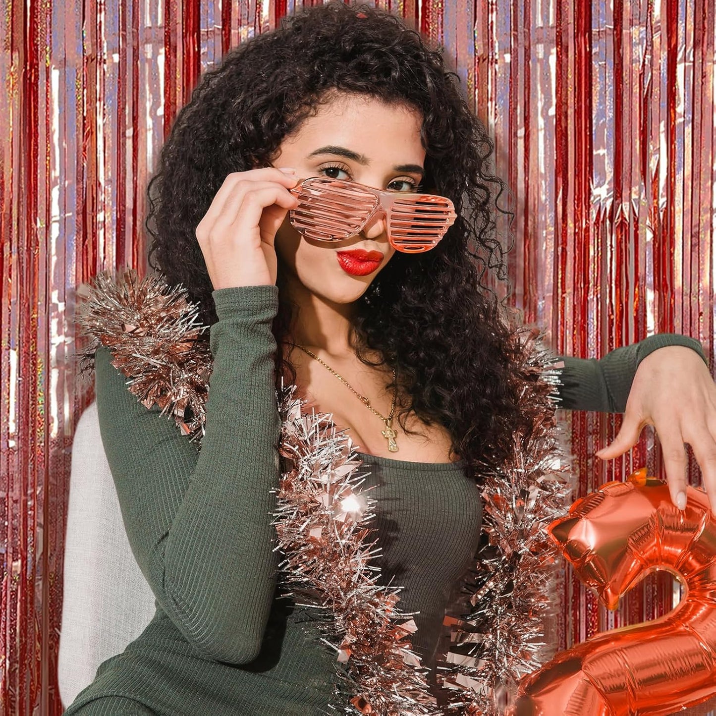 3 Pack Rose Gold Fringe Curtain Backdrop Birthday Bachelorette Party Decorations Metallic Tinsel Streamers Foil Backdrop Christmas Graduation Wedding New Year Party Decorations