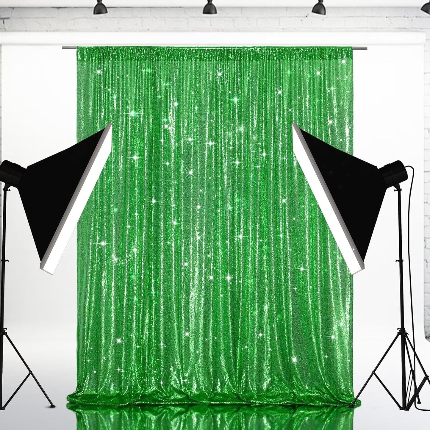 Eternal Beauty Green Sequin Backdrop, 6x8 Ft Glitter Background Curtains for Shimmer Photography Party Wedding Birthday Back Drop Decor