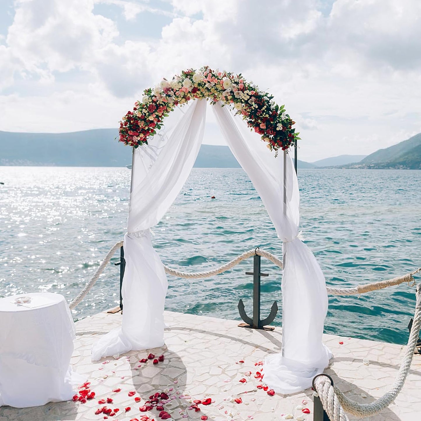 Wokceer White Wedding Arch Draping Fabric Backdrop 28.7" X 20FT Sheer Drapes Fabric for Wedding Arbor Ceremony Birthday Party