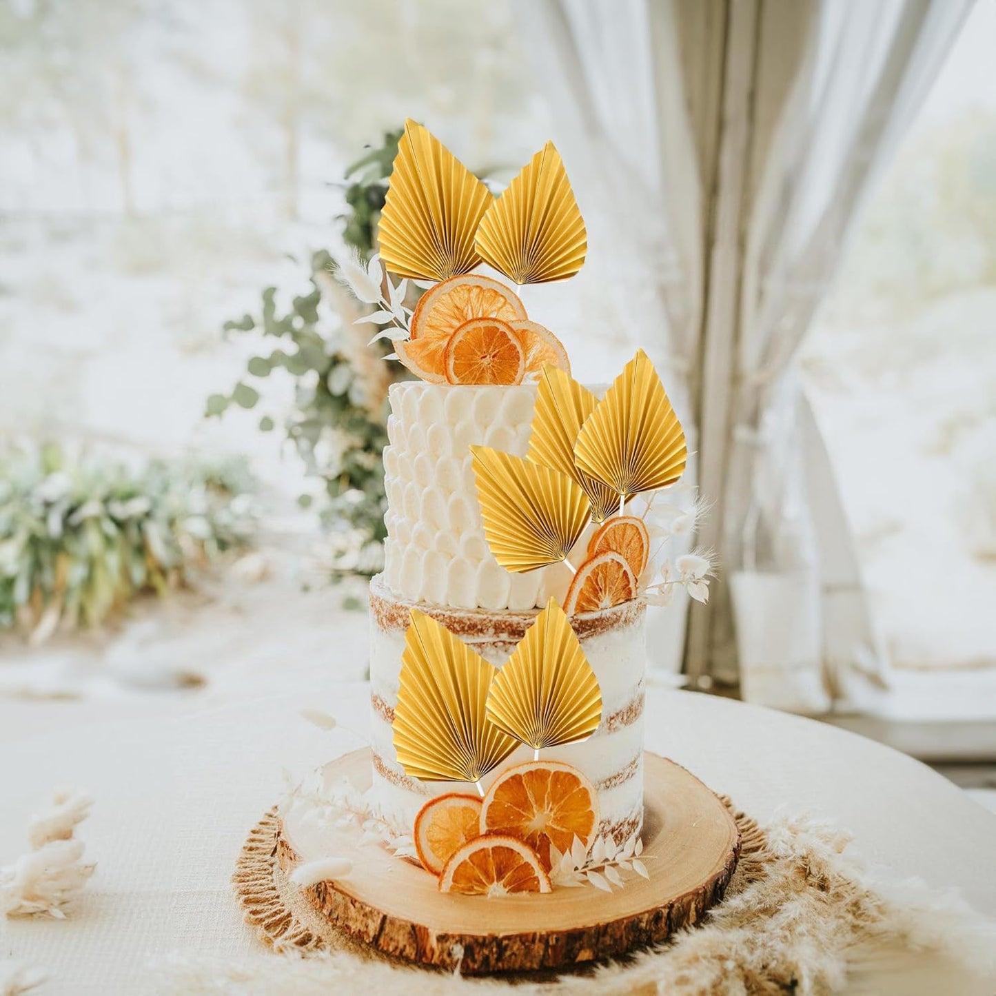 Gyufise 6Pcs Paper Palm Fan Cake Toppers Palm Leaf Fan Cake Topper Palm Spear Leaf Cupcake Toppers Cake Insert Decoration For Cake Decorating Diy Craft Project Home Wedding Party Supplies Gold