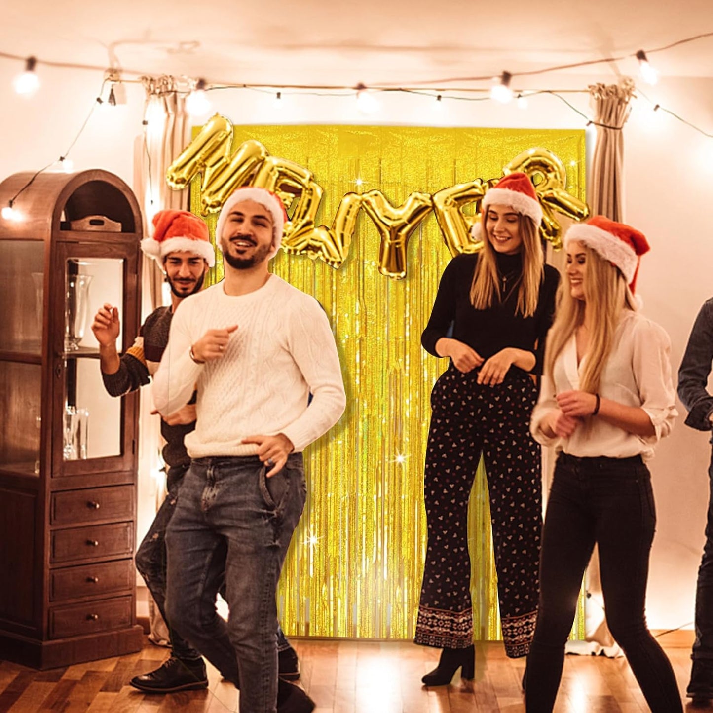 Tinsel Curtain Party Backdrop Gold Birthday Decorations 2 Packs Glitter Foil Fringe Curtain Party Decor Streamers Photo Booth for Birthday Christmas Wedding Halloween Graduation Decorations