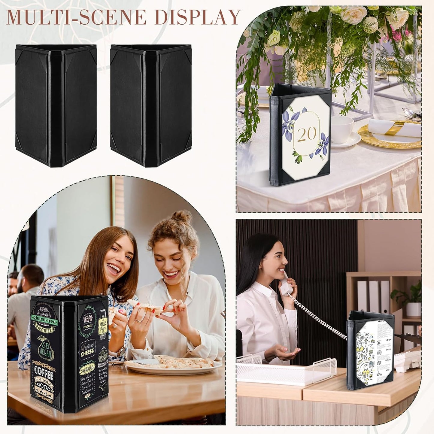 20 Pcs 5 x 7 Inch Triangle Menu Holders for Restaurant 3 Side Leatherette Table Tent Frame Menu Sign Cover Bulk for Restaurant Coffee Cafe Bar Wedding Drink Dessert