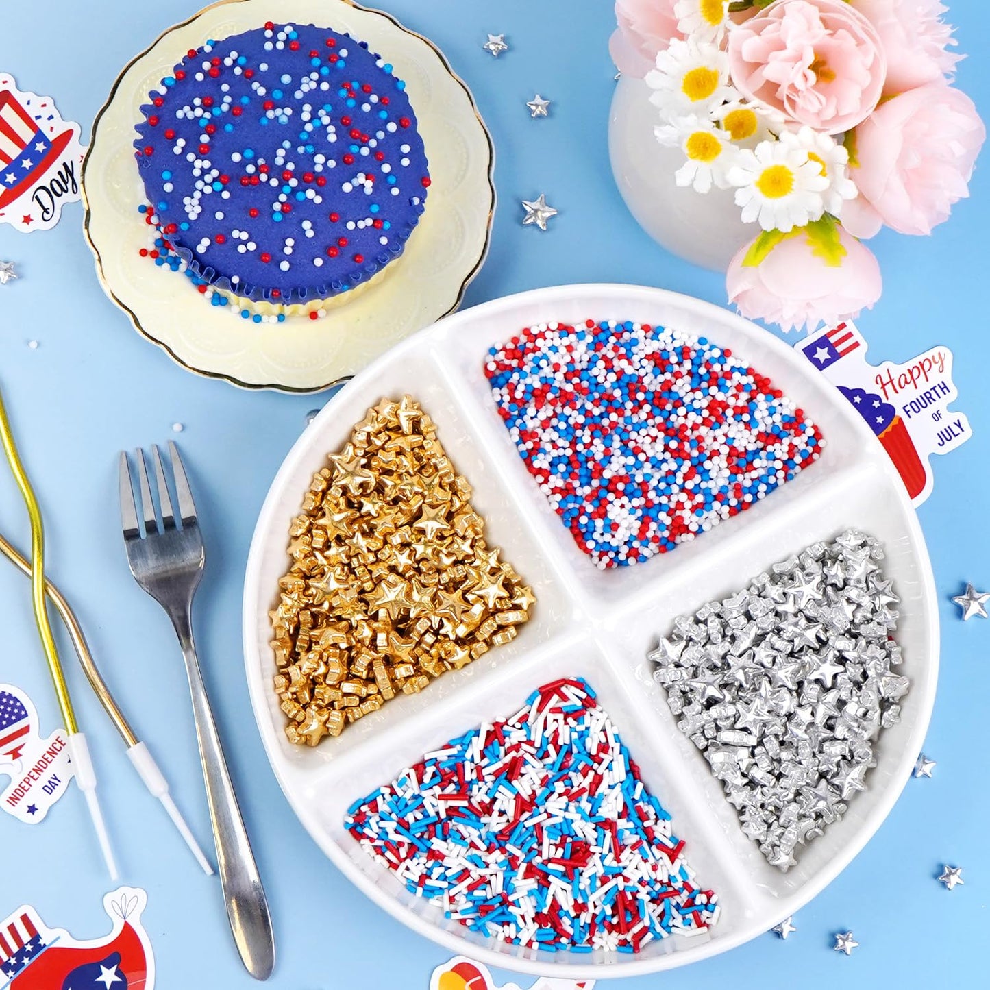 Dazzjoy Patriotic Sprinkles, 4th of July, Edible Patriotic Sprinkles for Cake Decorating, 150g/5.29oz, Cake Decoration & Cupcake Topper, Wedding Party Valentines Supplies