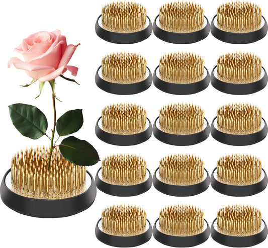 Sliner 16 Pieces Floral Frogs Round Flower Holder Japanese Ikebana Vase Kenzan Flower Flower Arranger Flower Fixed Tools Pin for Flower Arrangement Home DIY Craft (Gold,1.81 Inch)