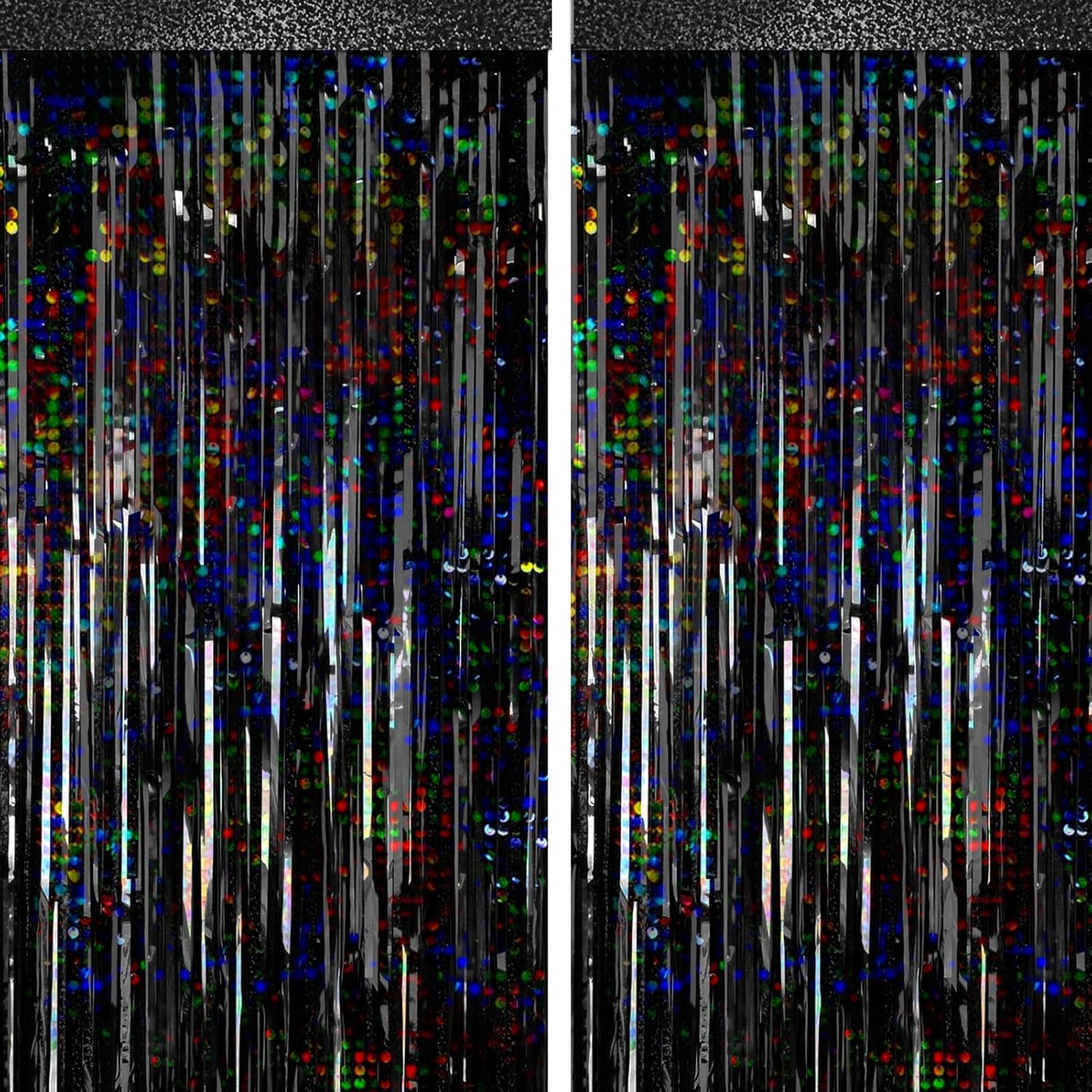 4 Packs Black Foil Fringe Curtain, Glitter Metallic Tinsel Backdrop for Birthday, Wedding, Bridal Shower, Halloween, Gold and Black Party Decorations Supplies