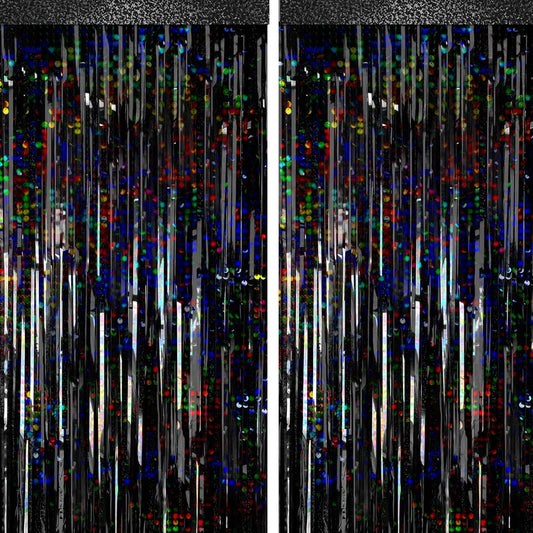 4 Packs Black Foil Fringe Curtain, Glitter Metallic Tinsel Backdrop for Birthday, Wedding, Bridal Shower, Halloween, Gold and Black Party Decorations Supplies