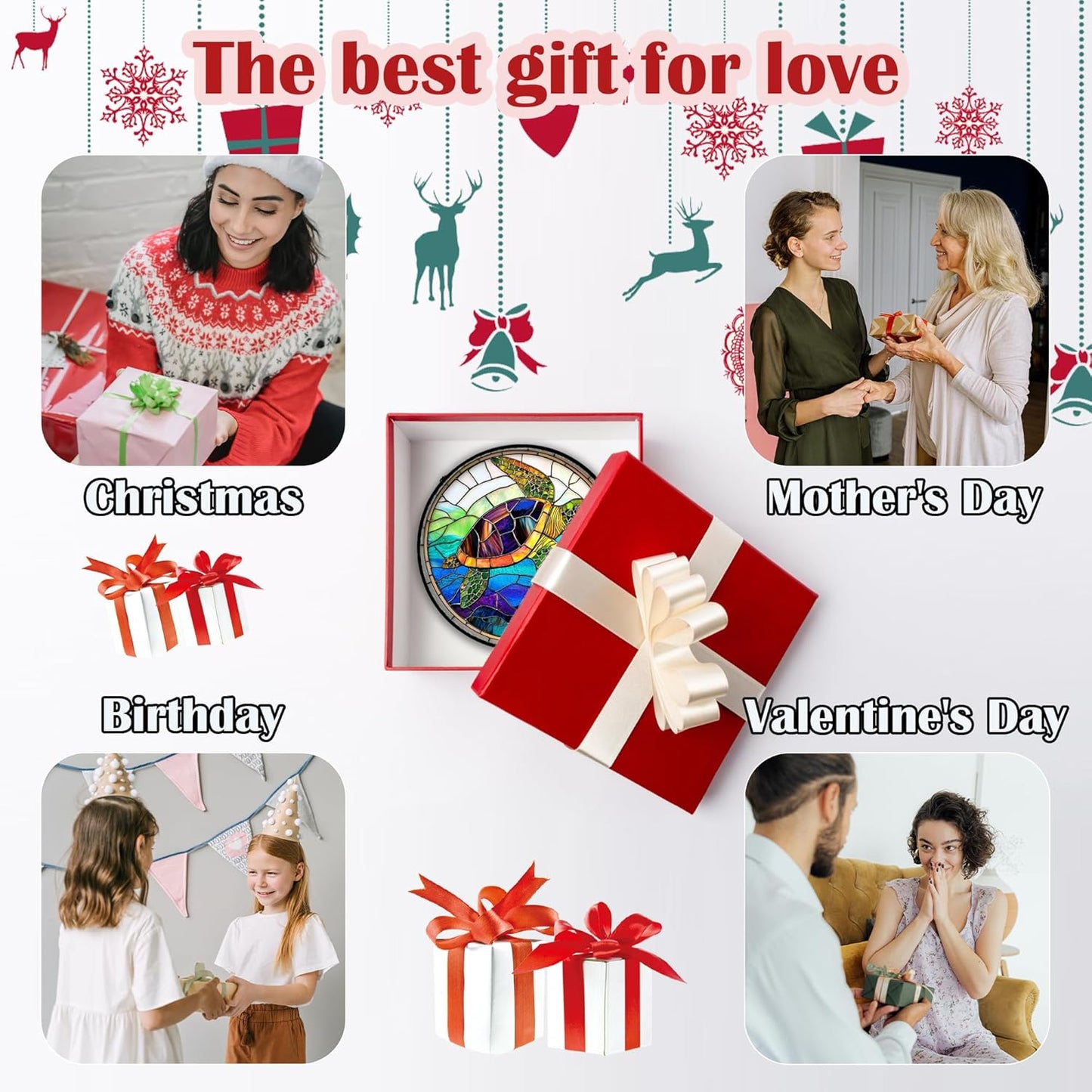 Stained Glass Window Hanging, Colored Turtle Ocean Suncatcher Diamond Glass Panel Hangings Marine Life Sun Catchers Decor for Birthday for Women, Men, Wife, Aunt, Mom 6.3 in