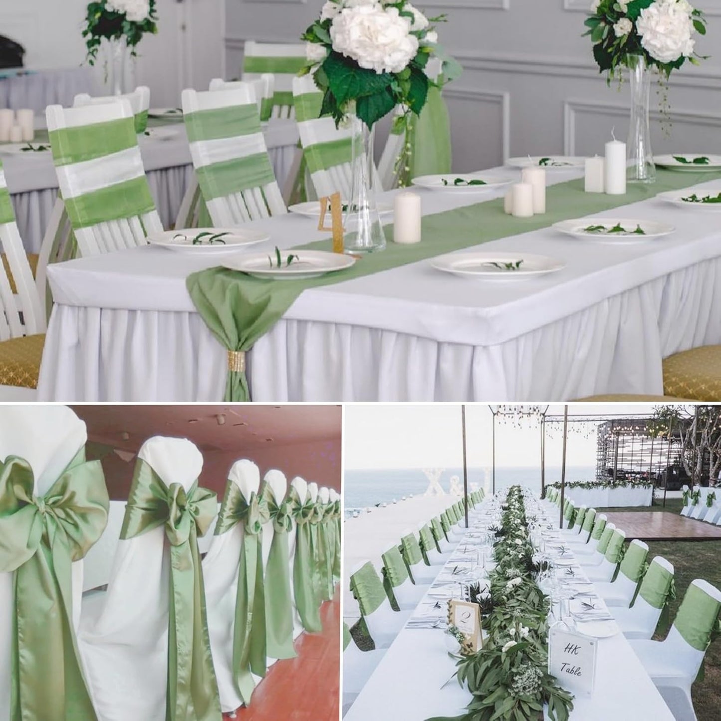 100 PCS Satin Chair Sashes Decorative Bow Chair Sashes Ties Back Ribbon Bows Chairs Cover Band for Wedding Party Ceremony Reception Events Banquet Restaurant Home Kitchen Decor(7x108inch,Sage Green)