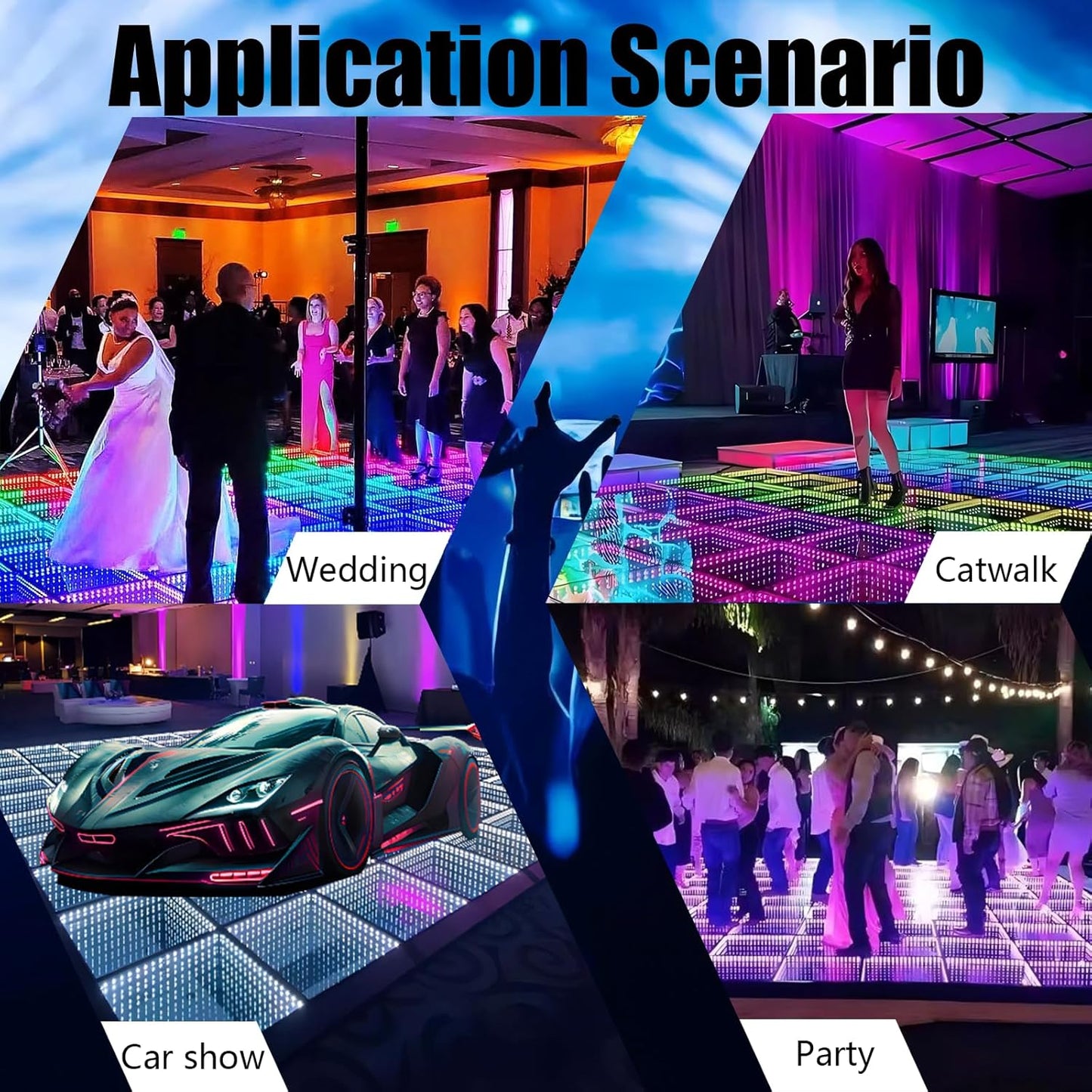 Dance Floor Stage Lights Tempered Glass Infinity Mirror Panel 3D Effect Led Dance Floor for Wedding Party Customizable (3D-Magnetic, 64PCS(13.1fFTX13.1FT))