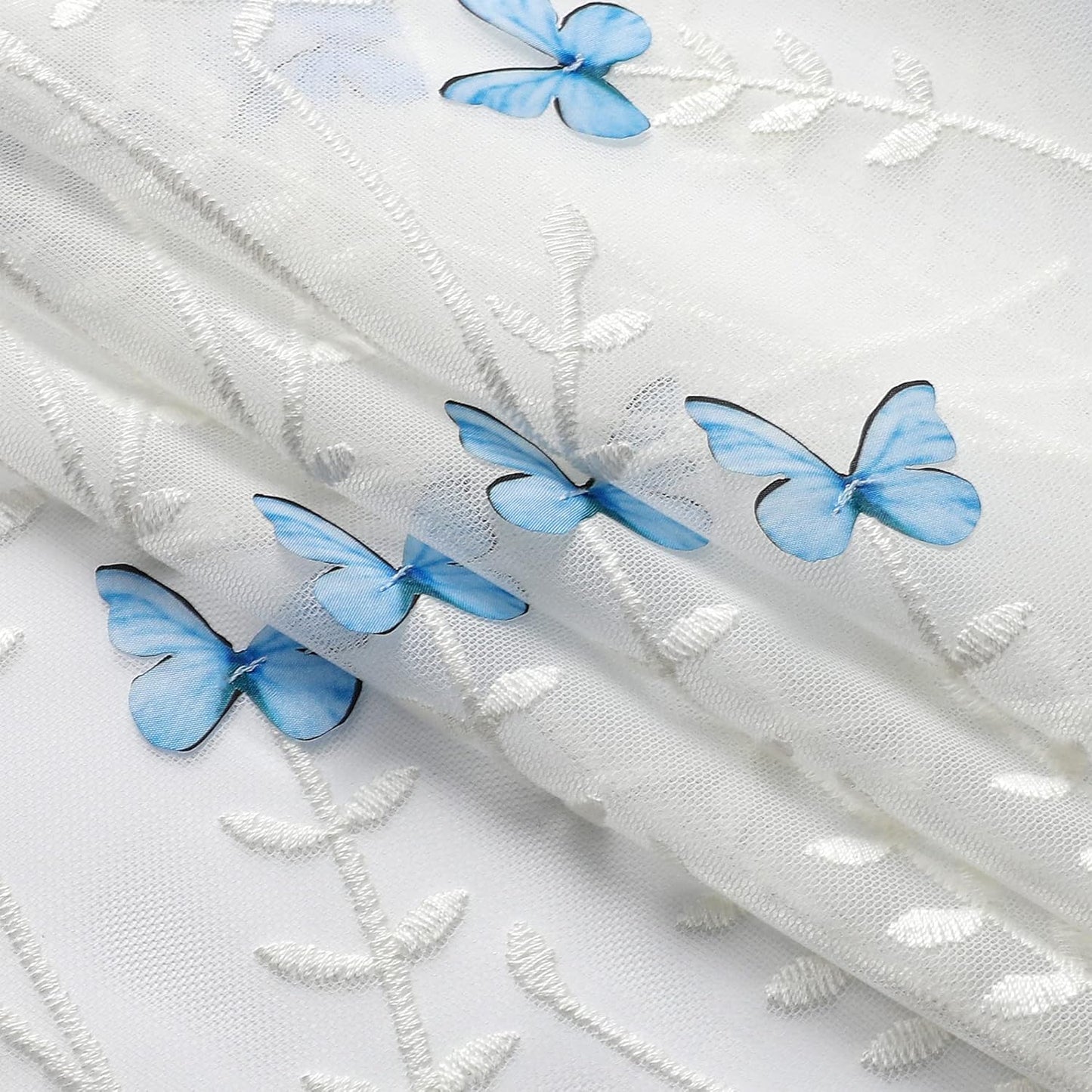 VISIONTEX White Sheer Voile Curtains, Decorative White Embossed Butterflies Rod Pocket Window Drapes for Home Kitchen, Living Room and Bedroom 54 x 95 Inch, Set of 2 Curtain Panels