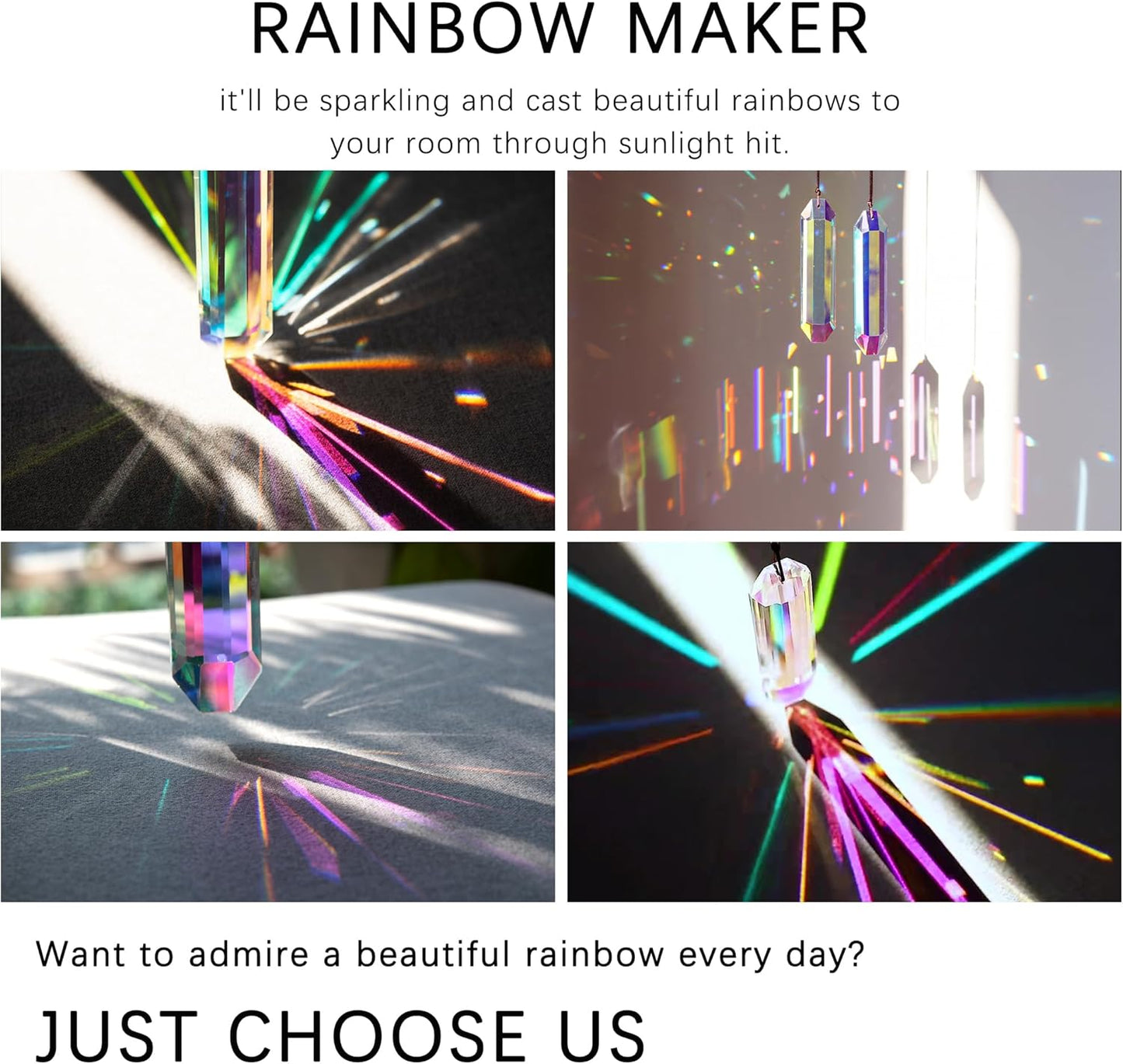 HDCRYSTALGIFTS 2PCS 5" Large Crystal Sun Catcher Prisms for Windows Indoor, AB Colored Hexagone Hanging Crystals Suncatchers, Rainbow Maker for Christmas,Patio,Chandelier,Garden Ornaments