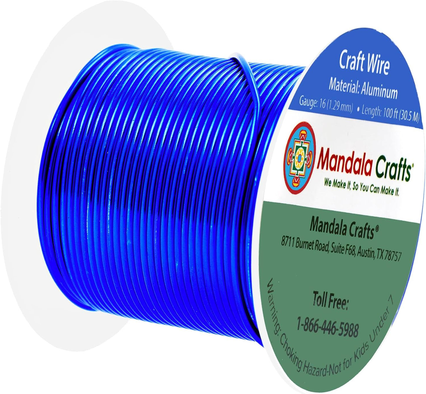 Mandala Crafts 16 Gauge Anodized Aluminum Craft Wire for Jewelry Making - 100 FT Colored Flexible True Blue Wire - Bendable for Bonsai Armature Crafting Sculpting
