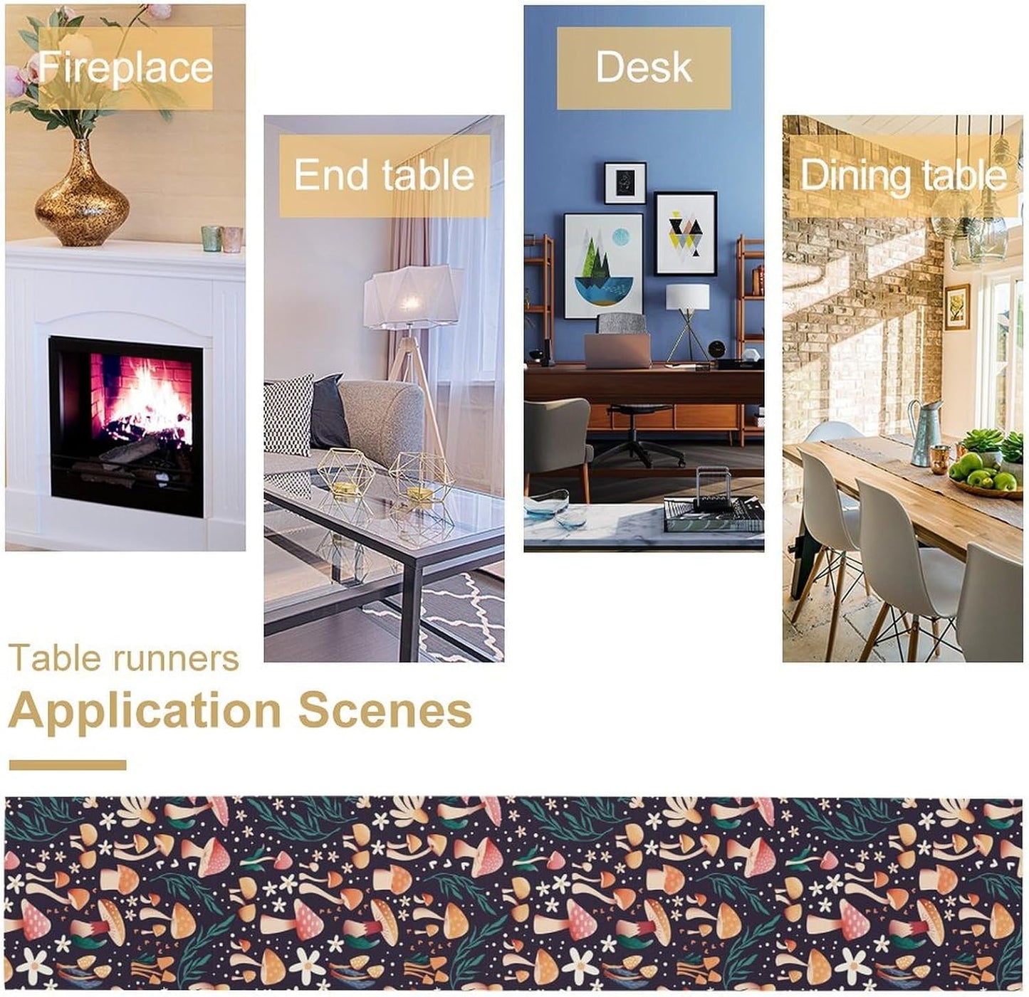 Mushroom Table Runner,Retro Forest Plant Table Cloth Farmhouse Kitchen Dining Table Decoration for Home Party Decor 13x60 Inch