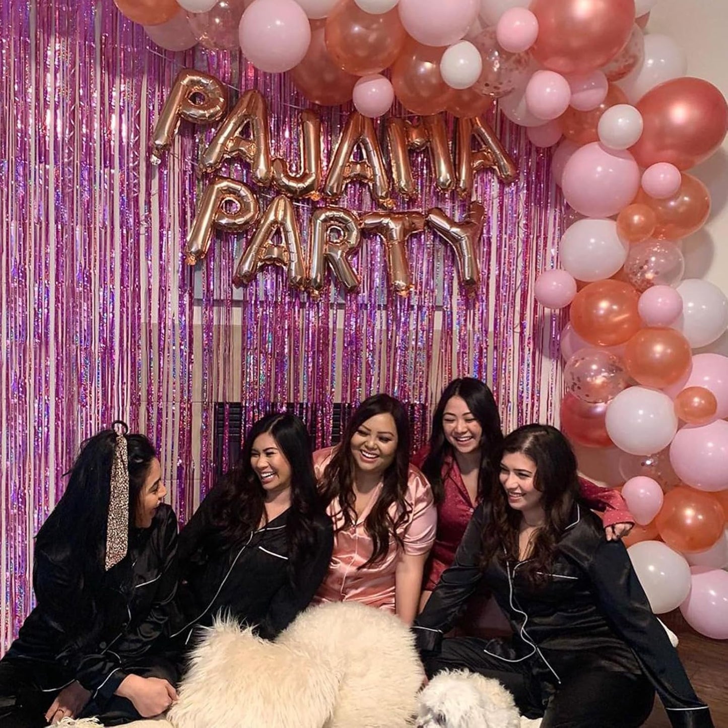 CANREVEL 2 Pack 3.3x8.2 Feet Pink Foil Fringe Backdrop Curtains, Glitter Tinsel Streamers Birthday Party Decorations, Fringe Backdrop for Girl Princess Bachelorette Euphoria Theme Party