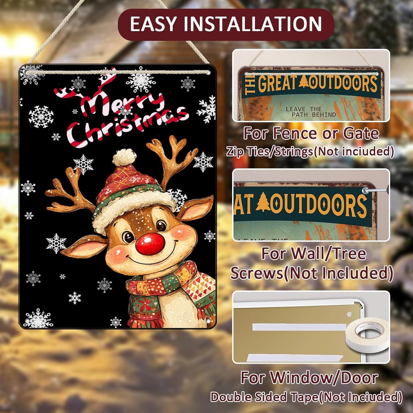 Merry Christmas Reindeer Metal Tin Sign - Funny Christmas House Decoration 12x16Inch for Outdoor and Indoor Use