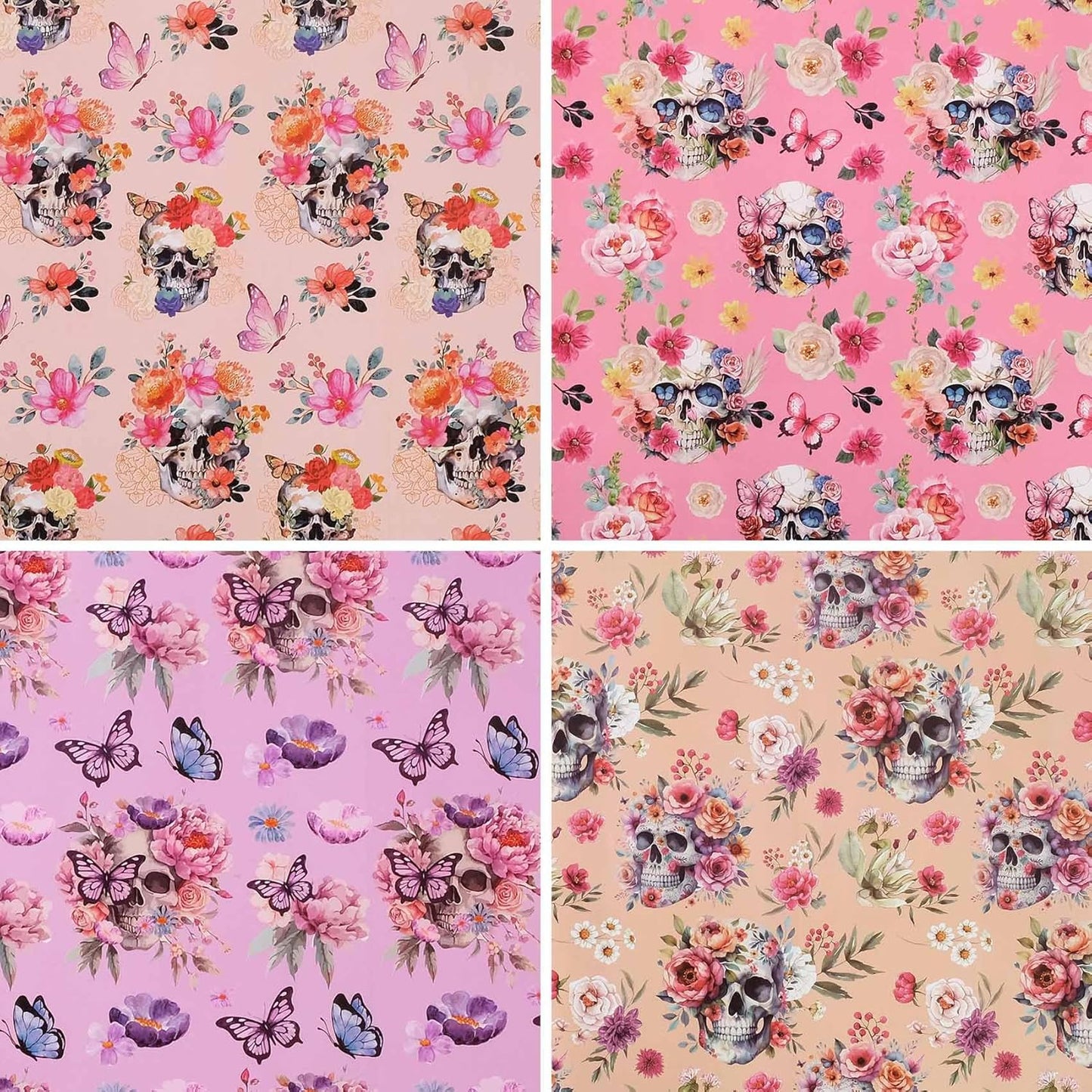 Aimyoo Gothic Wrapping Paper Rolls, 17 Inch X 10 Feet - 4 Rolls - Skull Floral Butterfly Design Gift Wrap Paper for Mother's Day, Birthday Bridal Shower