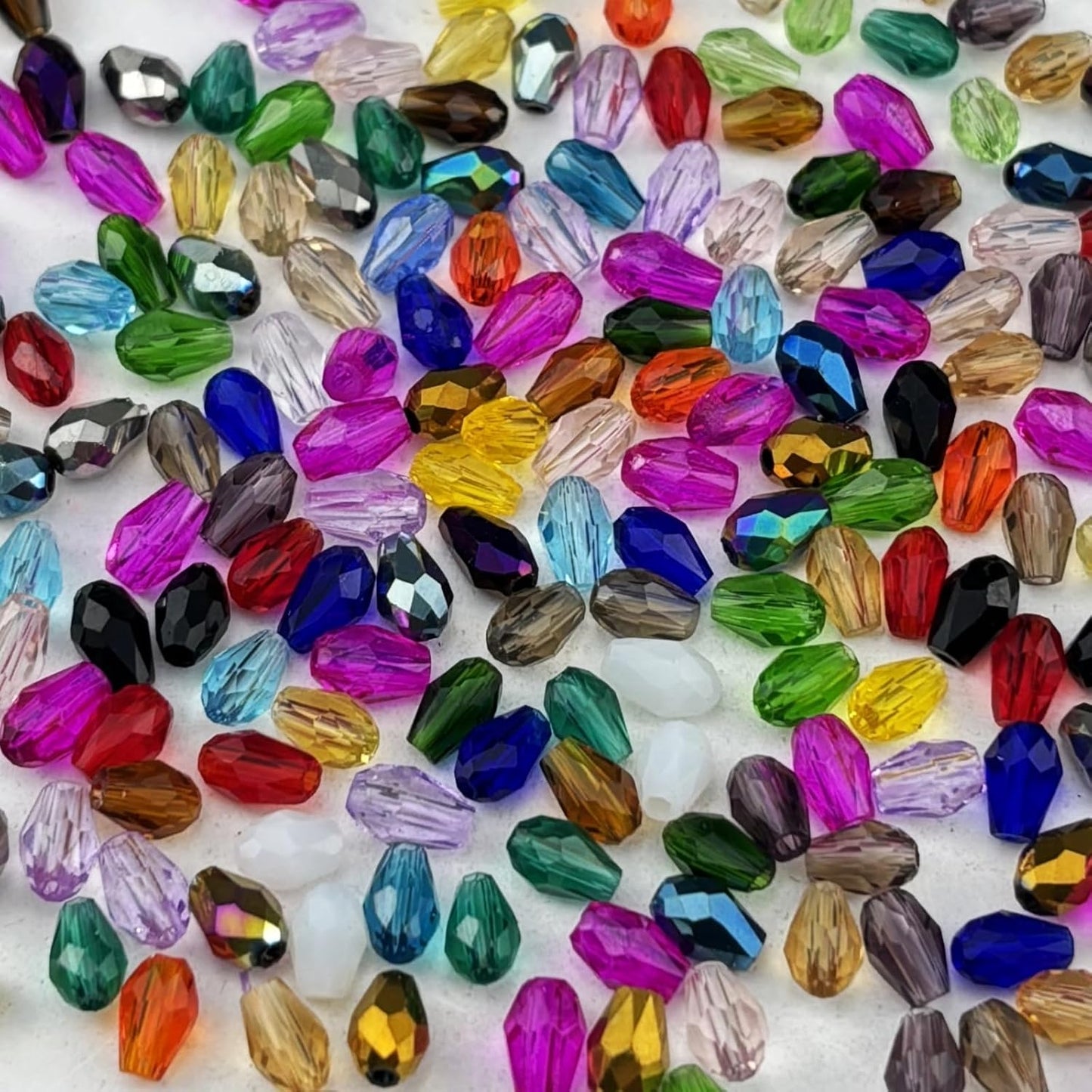 200pcs 3x5mm Teardrop Crystal Glass Beads for Jewelry Making, Faceted Vertical Hole Teardrop Glass Spacer Beads for Wind Chimes Bracelet Earring Necklace DIY Craft(Mix Colors)