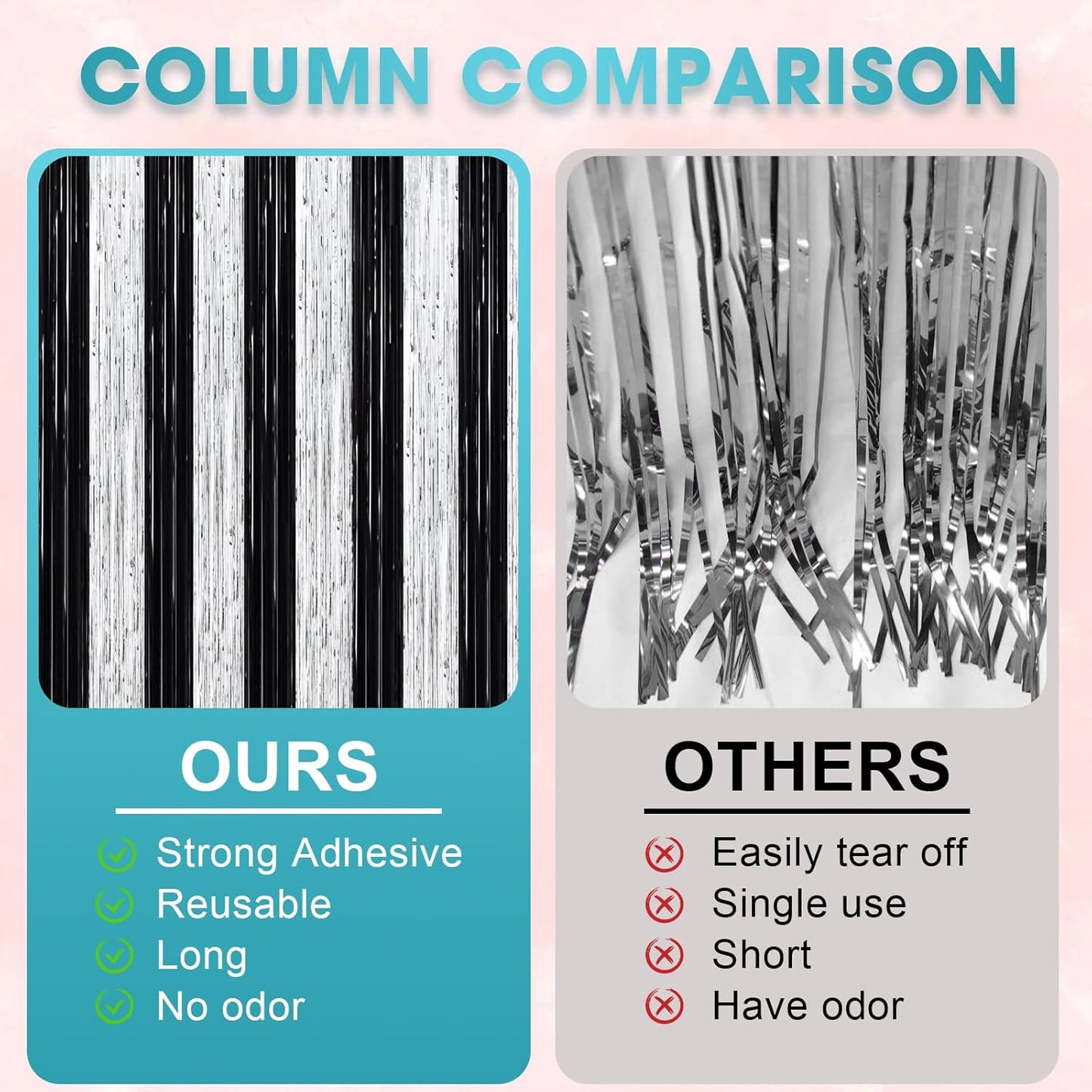 3 Pack 3.3 x 8.2 ft Black and Silver Foil Fringe Backdrop Curtains, Tinsel Streamers Party Decorations, Fringe Backdrop