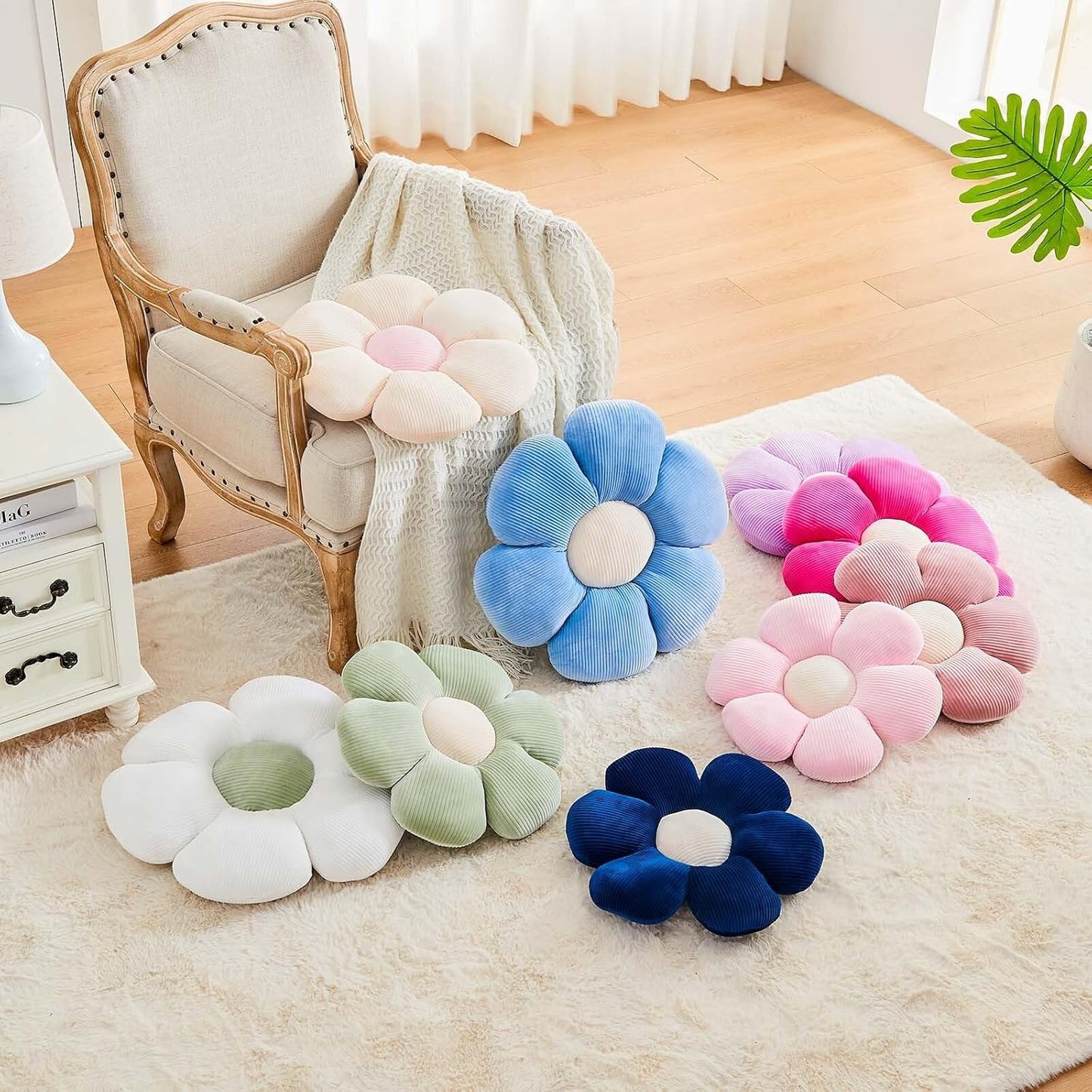 Pink Flower Pillow, 14.9" Cute Flower Shaped Floor Pillow, Aesthetic Floral Plush Daisy Decorative Throw Pillows for Bed Sofa Couch