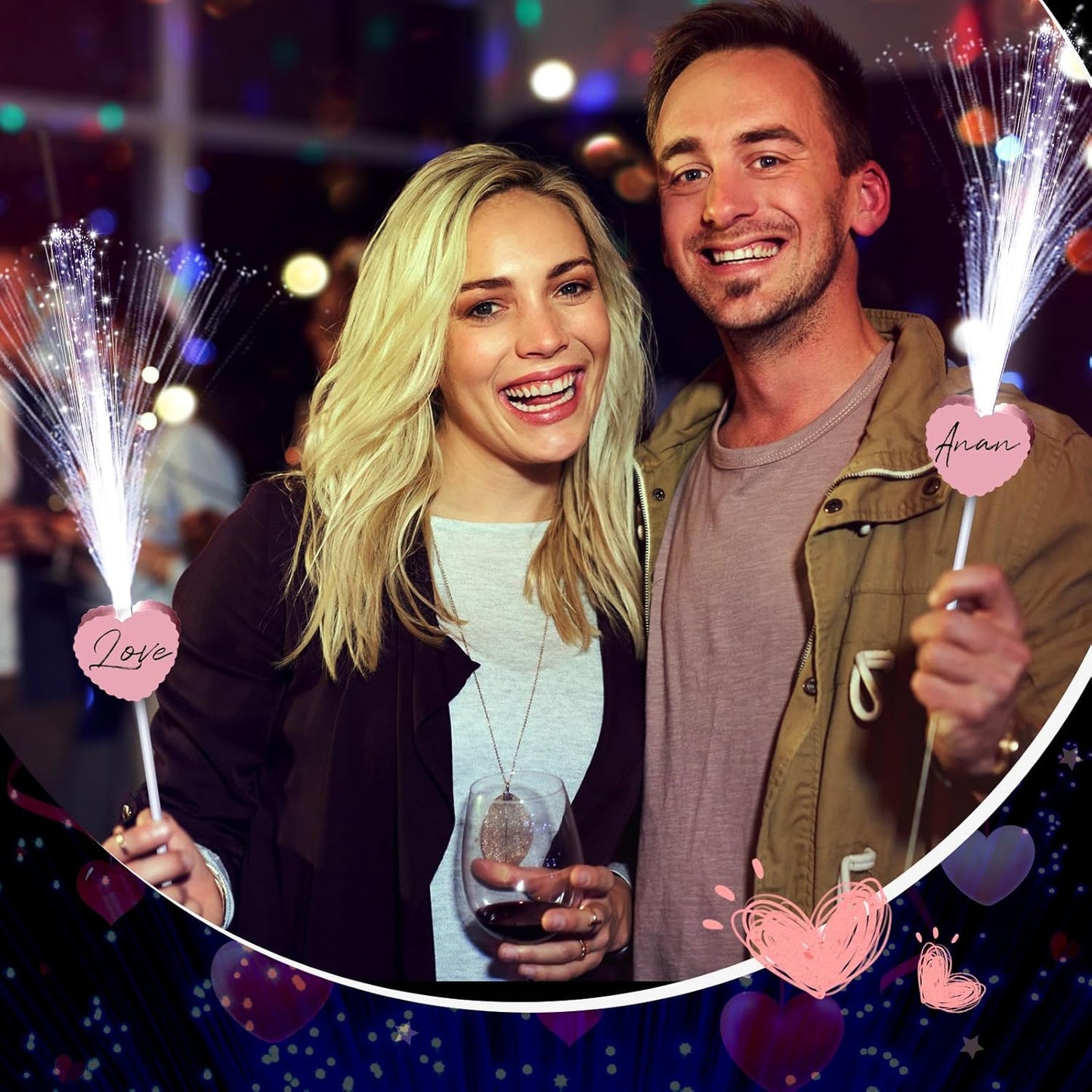 50 Pcs Wedding Sparklers Heart Shaped LED Glow Sticks Fiber Optic Wands Light up Wand with 3 Light Mode for Wedding Bridal Shower Birthday Glow in the Dark Party Supplies (Pink)