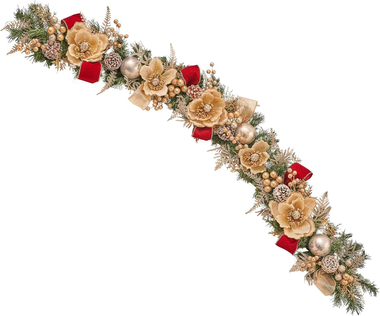 5ft Handcrafted Premium Christmas Garland Glittery Glam Magnolia - Unlit, Artificial for Stairs Railing, Banister, Staircase, Fireplace HOLIDAY TREE