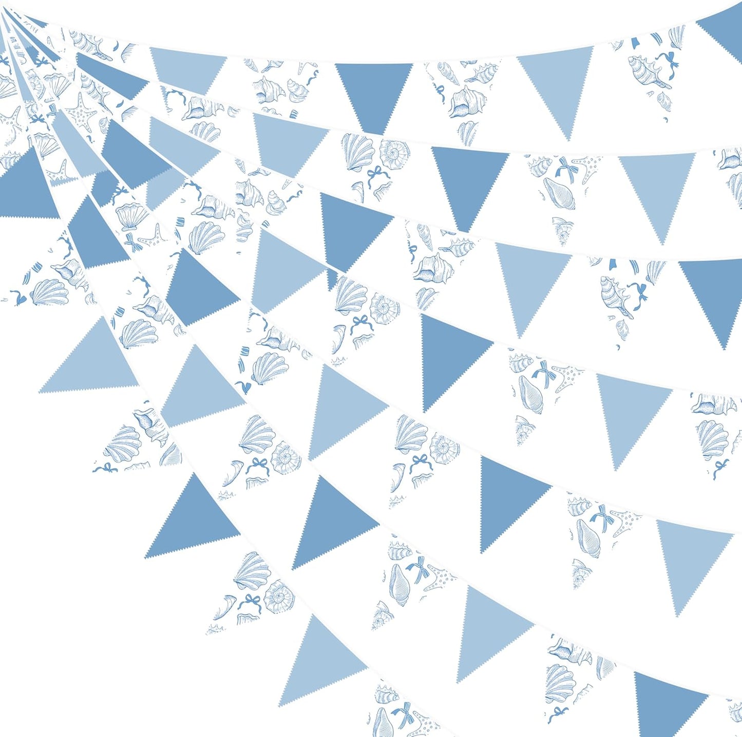 32Ft Ocean Coastal Nautical Beach Party Decorations Blue Bow Starfish Seashell Fabric Pennant Banner Triangle Flag Garland Streamer for Under The Sea Birthday Summer Baby Shower Bachelorette Supplies